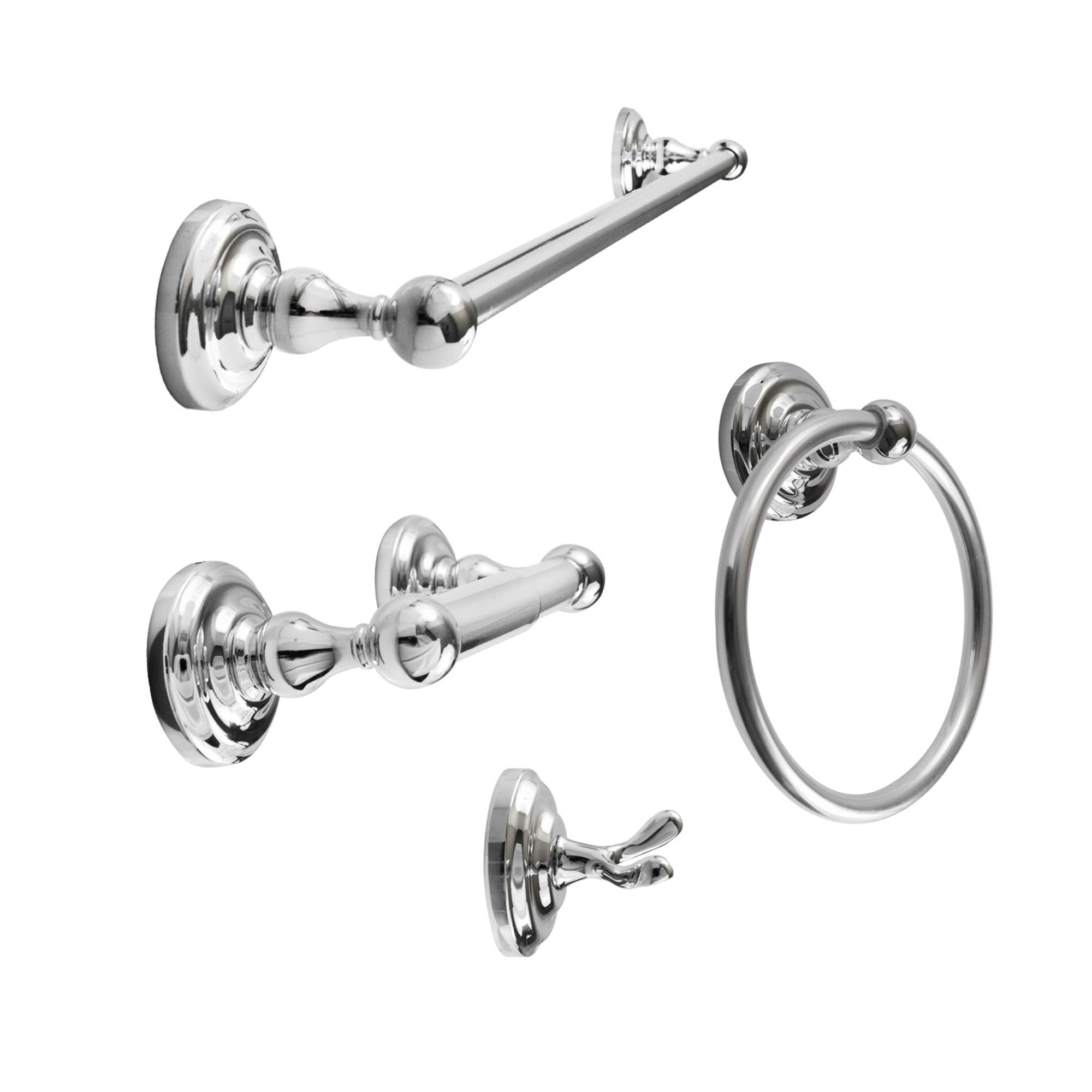 Sento Robiki Modern Silver Bathroom Hardware Accessories Set, Includes Robe Hook, Toilet Paper Holder, Towel Ring, 24'' Towel Ba