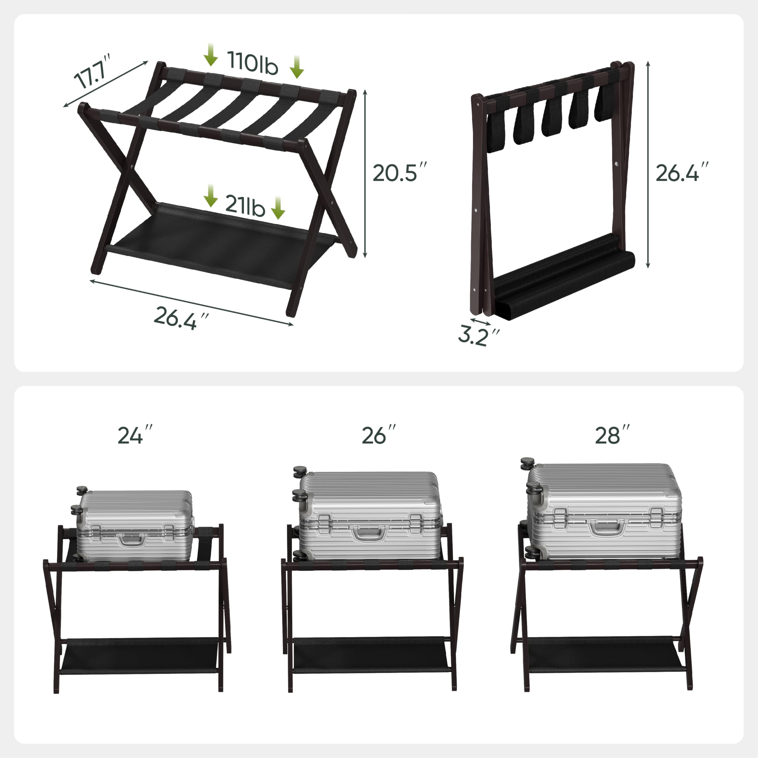 Smart Fendee 2 Pack Luggage Rack, Folding Luggage Rack For Guest Room, Brown Bamboo Suitcase Stand Holds Up To 131 Lb, Luggage S