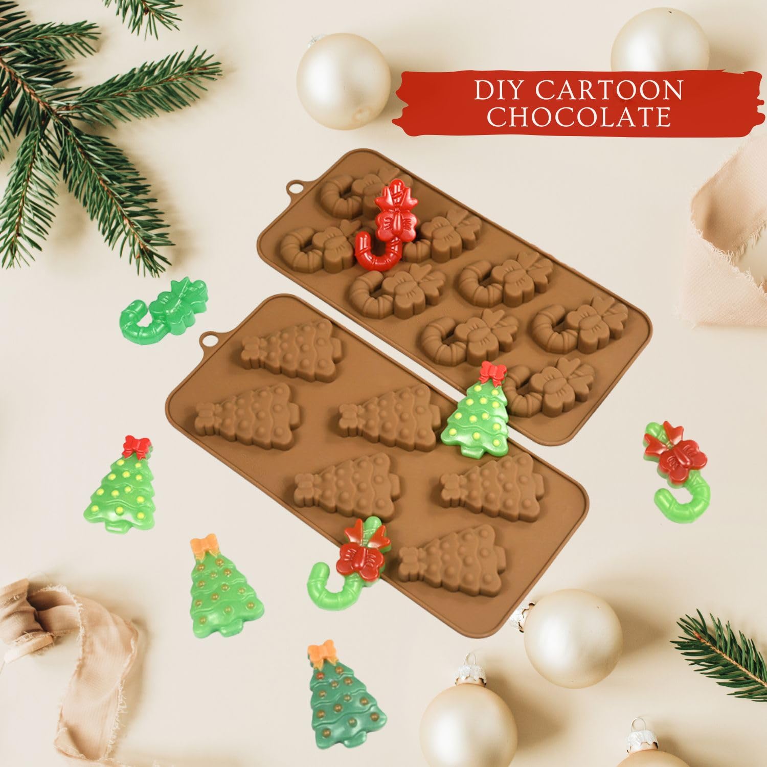 1 Piece Christmas Tree with Bow Silicone Chocolate Molds Xmas 3D Chocolate Candy Moulds