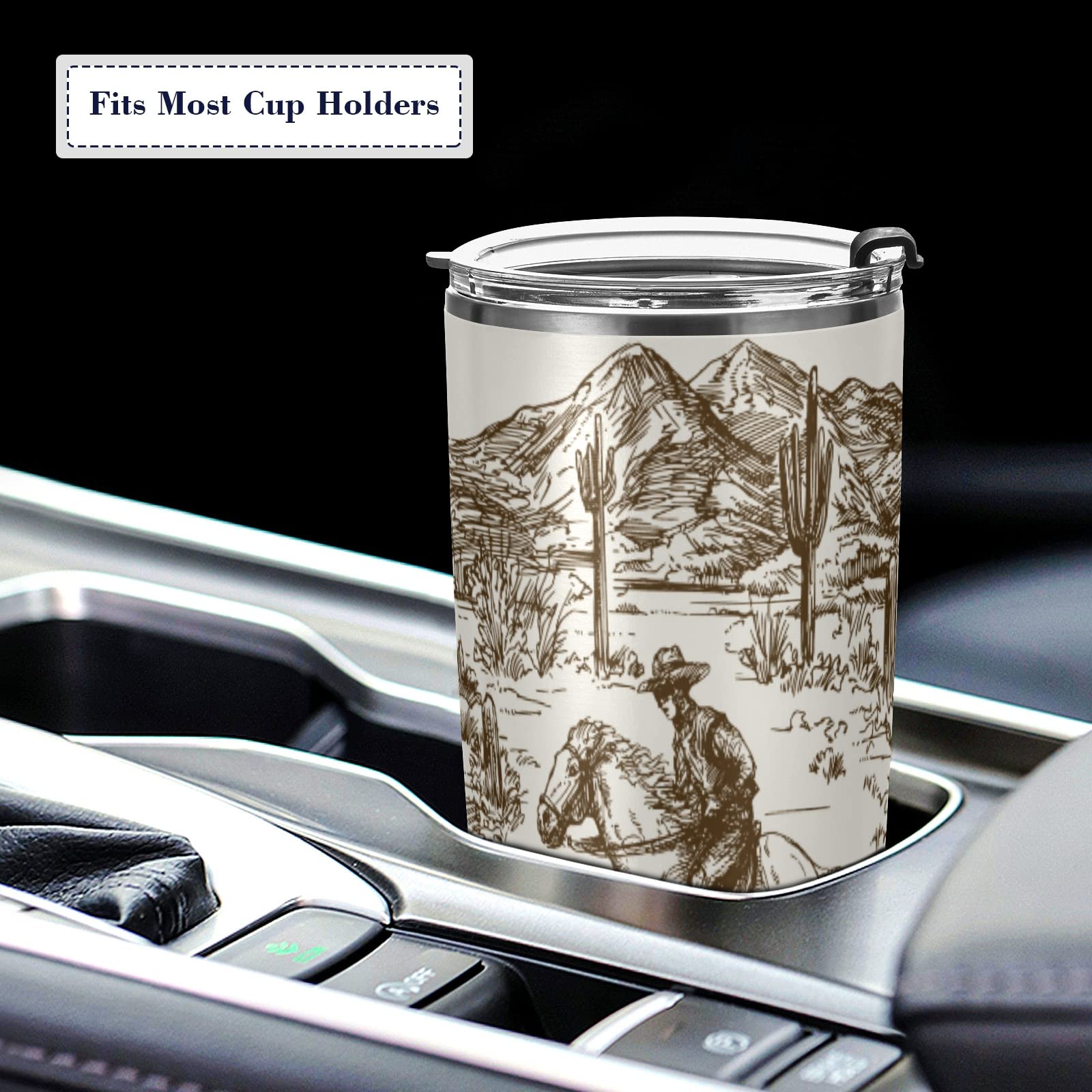 Xigua 20Oz Western Desert Cowboy Tumbler With Lid,Stainless Steel Vacuum Insulated Coffee Ice Cup Double Wall Travel Flask