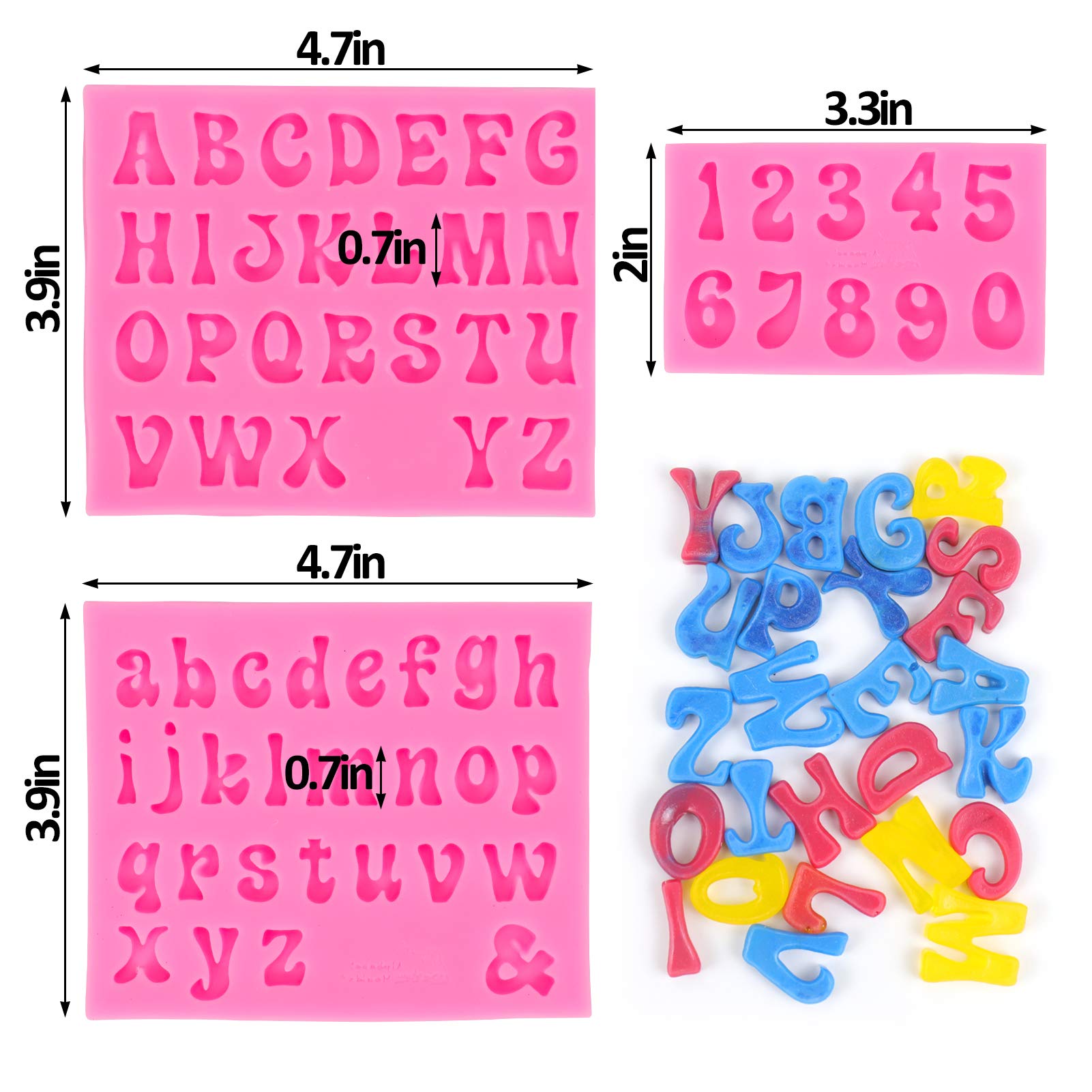 Mity Rain 3Pcs Letter Molds For Chocolate Covered Strawberries, Silicone Uppercase Lowercase Alphabet Number Fondant Mold For Ma