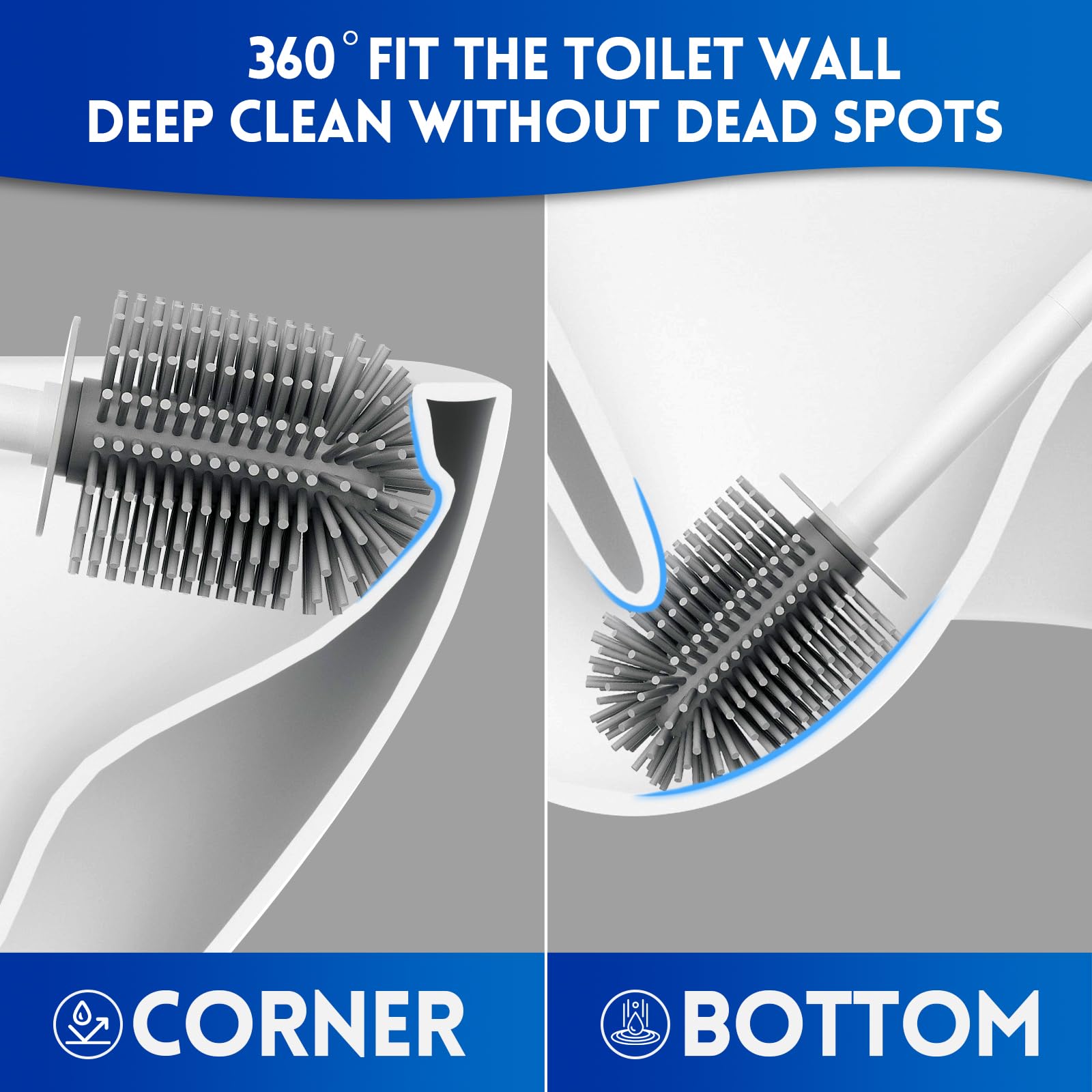 Toilet Brush And Holder Set, Silicone Toilet Bowl Brush, Bathroom Accessories, Durable Toilet Scrubber Bristles, Compact Size Fo