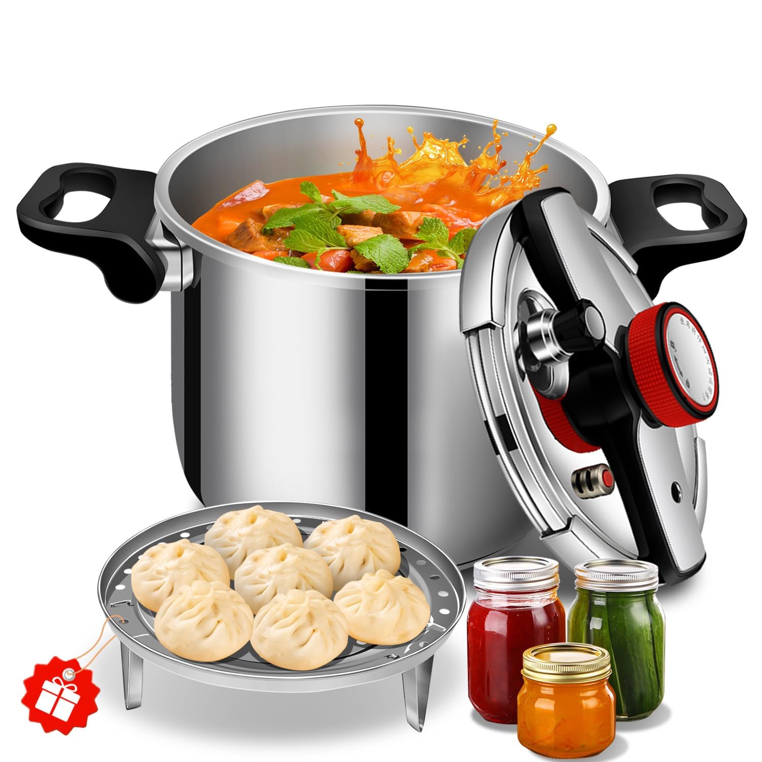 10.57Quart Large Stainless Steel Pressure Canner Cooker, Complete Multi Safety Lock and Pressure Release System, Ideal for Home 