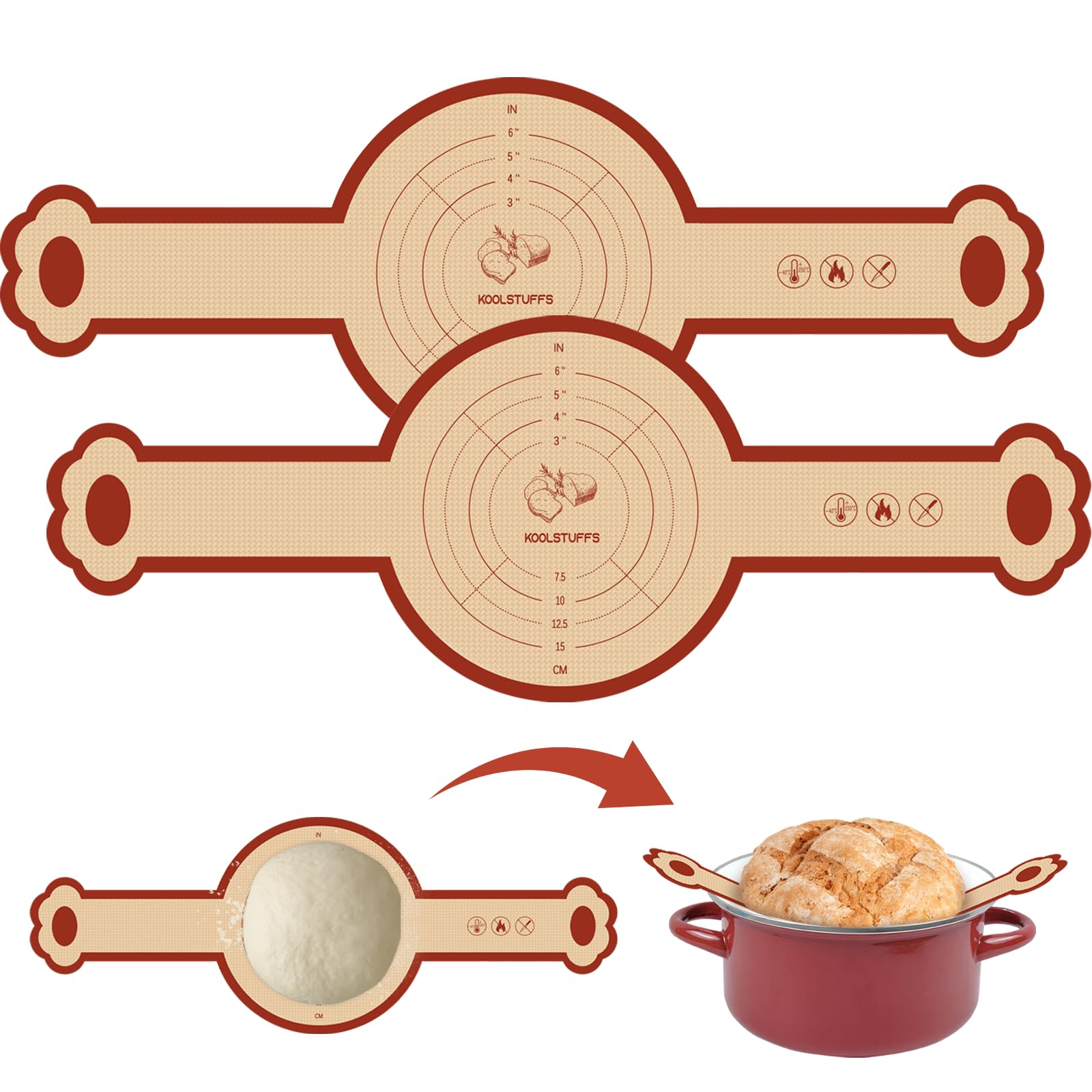 Koolstuffs Silicone Sourdough Bread Sling Mat for Dutch Oven, 2 Pack Non-Stick & Easy Clean Reusable sourdough mat, Easy and Sta