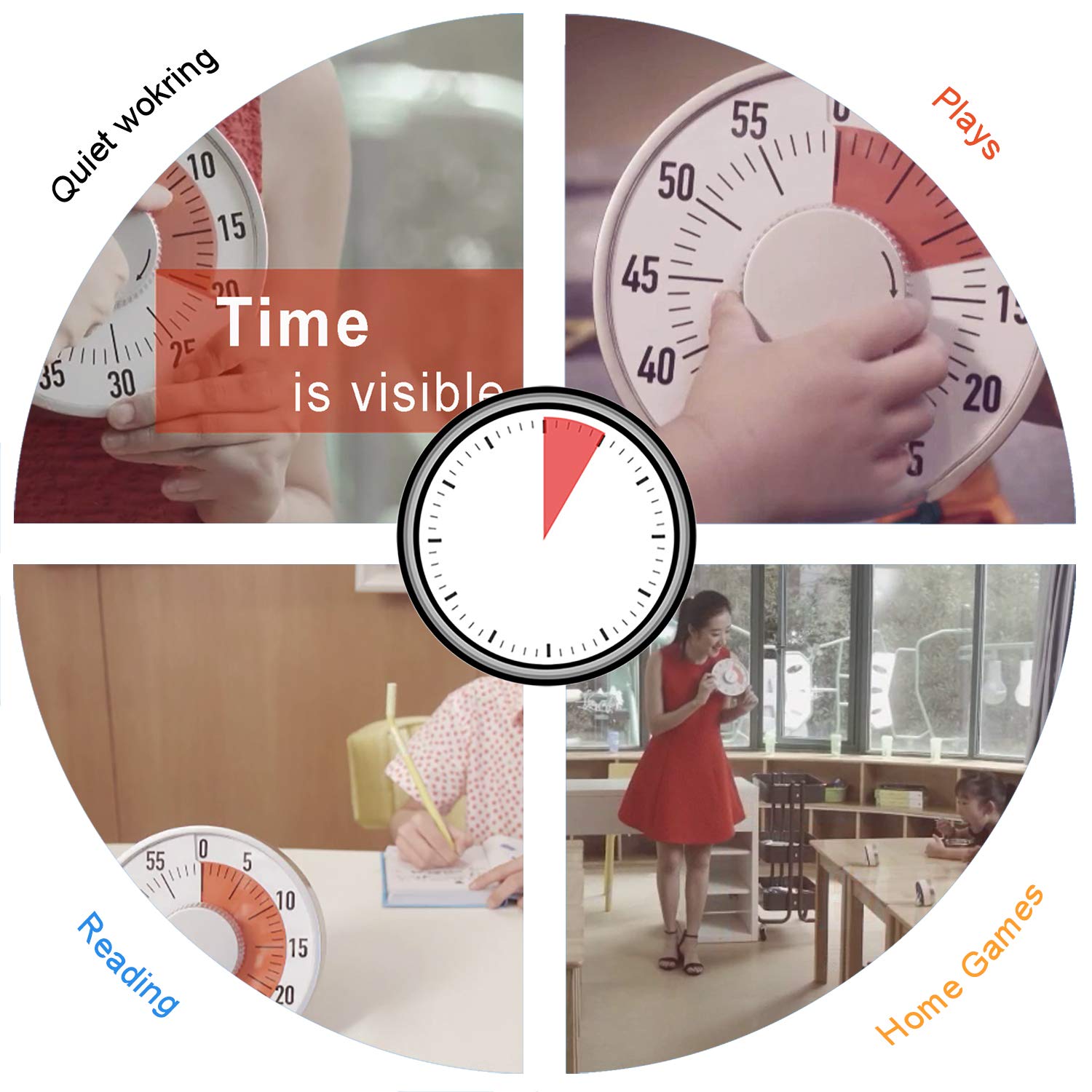 Lavigo Kitchen Timer, Countdown Visual Analog Timer, Quiet Counting, Low Loud And Mute Alarm For Teachers Classroom, Kids, Adult