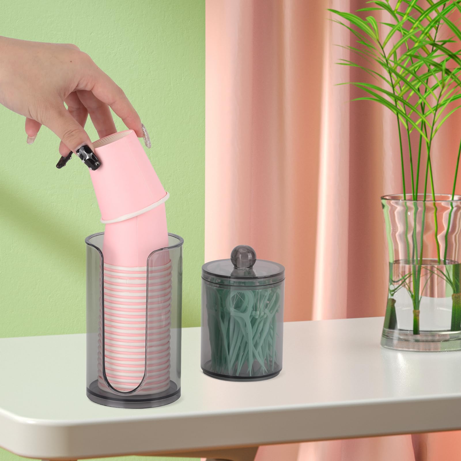 Lovebb 3Oz-5Oz Bathroom Cup Dispenser With 10Oz Qtip Holder, Small Disposable Paper Cup Holder Bathroom Accessories For Rinsing/