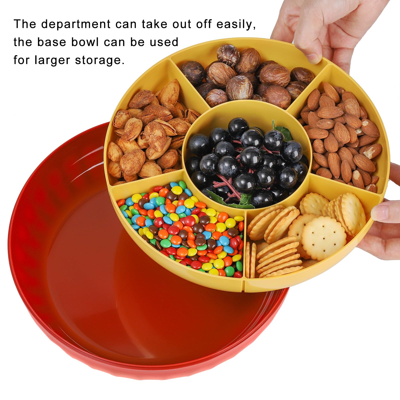 Soujoy 2 Pack Divided Serving Tray With Lid, 6 Compartment Appetizer Tray Tray, 10'' Round Reusable Snack Nuts Containers, Party