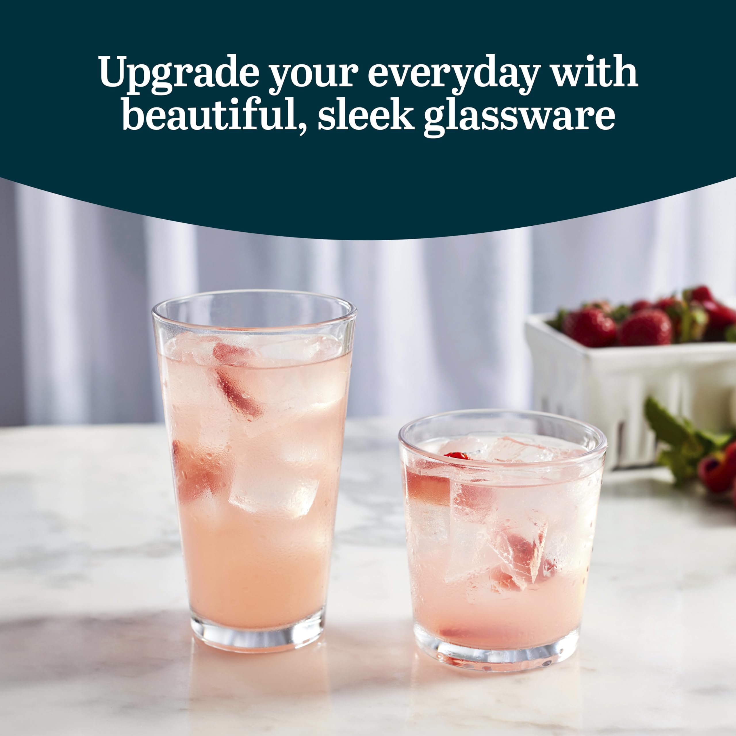 Libbey Flare Tumbler And Rocks Glasses Set, Stylish Lead-Free Drinking Glasses Set Of 16, Versatile Dishwasher Safe Kitchen Glas