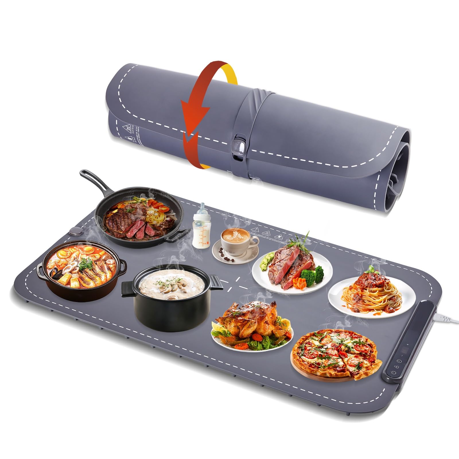 Warming Mat for Food 300W 10s Rapid Warm Food Warming Mat,3-Temp Portable Food Warmer,Fast Heating BPA-Free Auto Shut Off Chafin