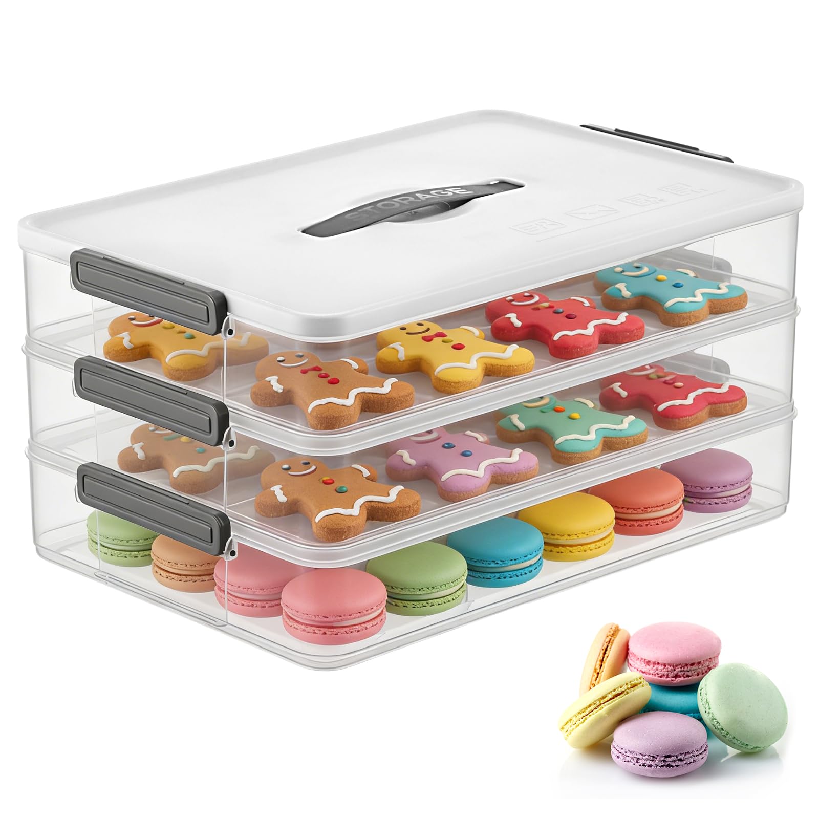 BOUTICOL 3Layer Stackable Cookie Container with Lids, Portable Plastic Airtight Cookie Storage Case Snack Containers for Desser