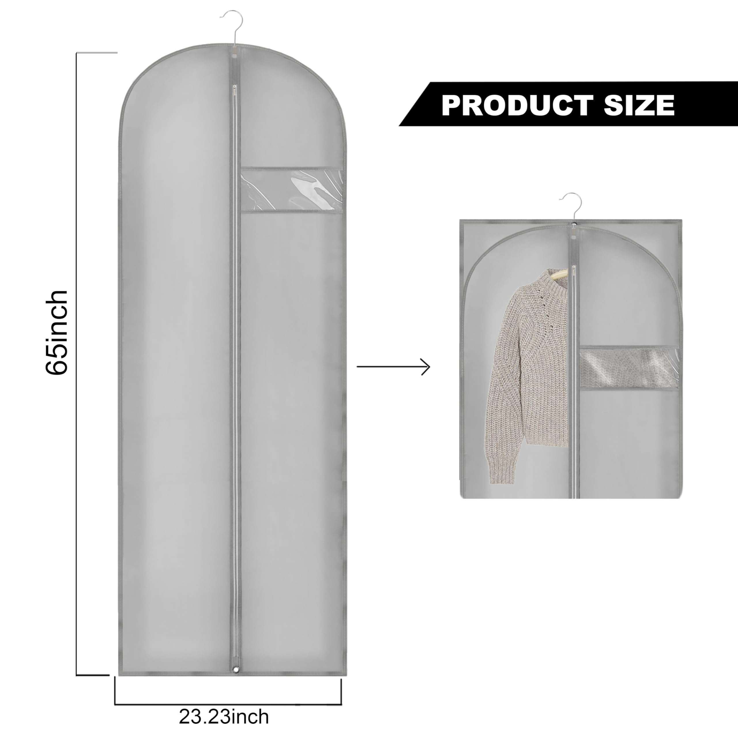 Beiskll Dress Bags For Gowns Long, 65'' Garment Bags For Hanging Clothes And Travel, Suit Bag For Storage, Clear Foldable Garmen