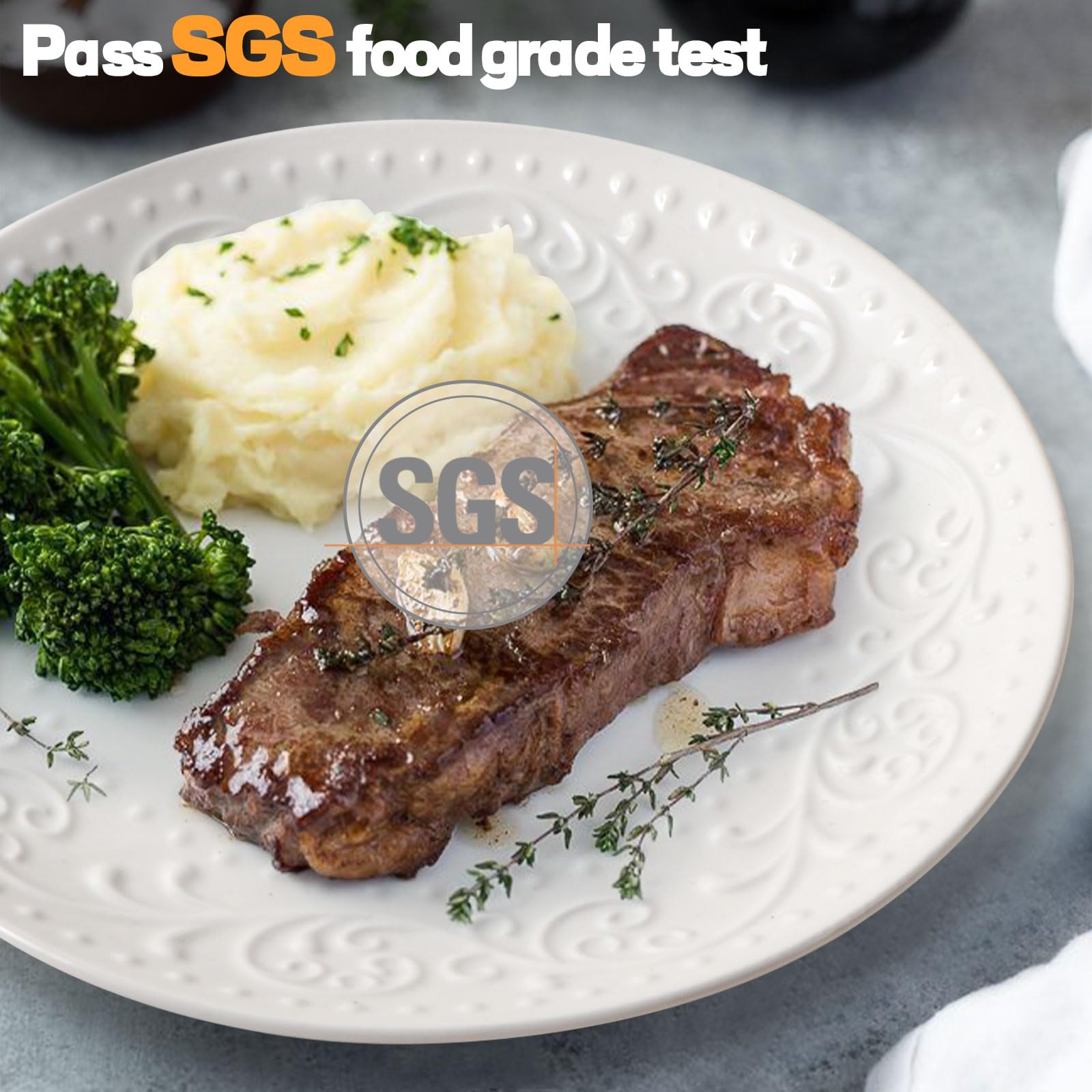 Artena Ceramic Dinner Plates Set Of 4, 10.75 Inch Embossed White Kitchen Plates For Salad, Dessert, Appetizer, Steak, Serving Di