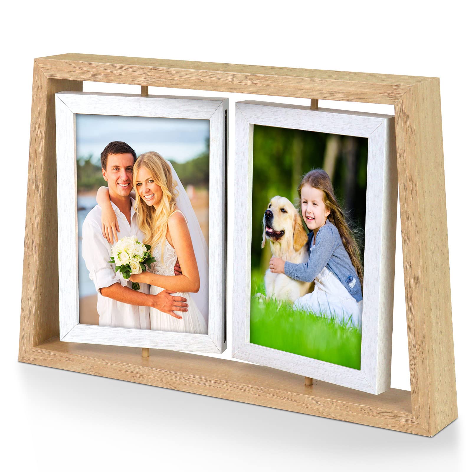 ZEEYUAN 4x6 Desk Picture Frames Rotating Rustic Photo Frame Floating 4x6 Double Side Frame for Tabletop Office Decor, Mothers Da