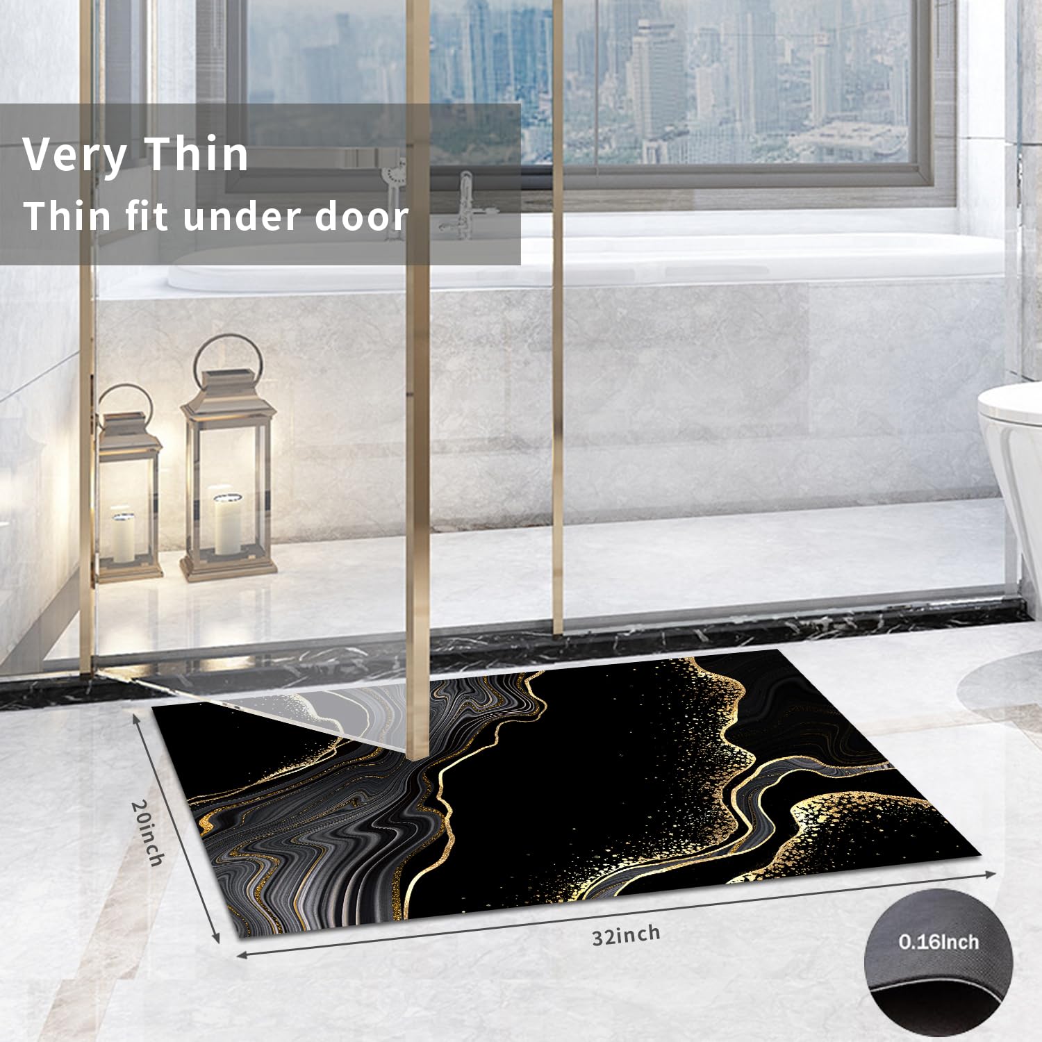 Black Gold Bathroom Rugs Sets 3 Piece Abstract Bath Mat Sets Thin Rubber Diatomaceous Earth Quick Dry Rugs Water Absorbent Floor
