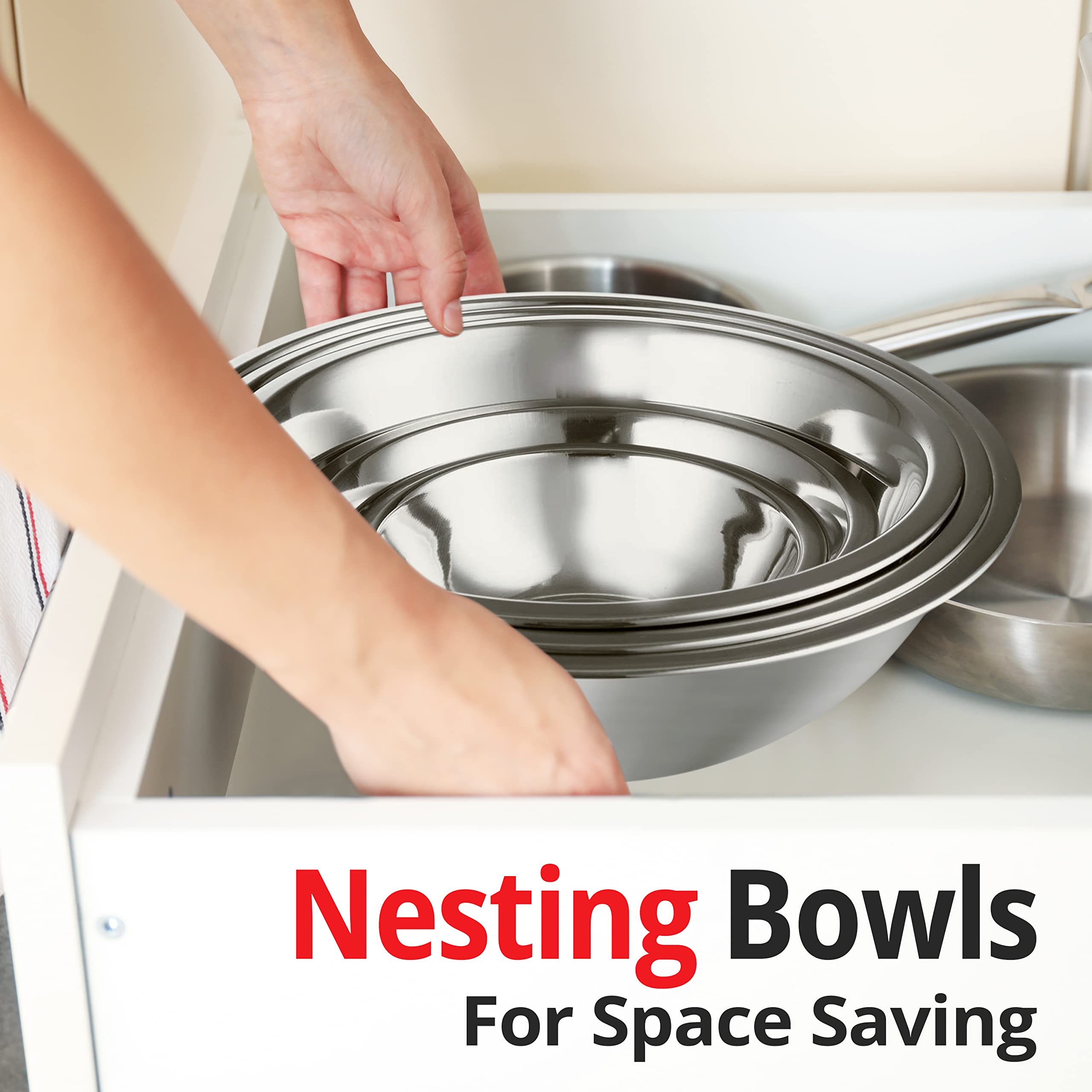 Culigrade Stainless Steel Mixing Bowl Set Of 6-0.75, 1.5, 3, 4, 5, 8 Quart Sizes - Nesting, Durable, Easy To Clean, Ideal For Ba