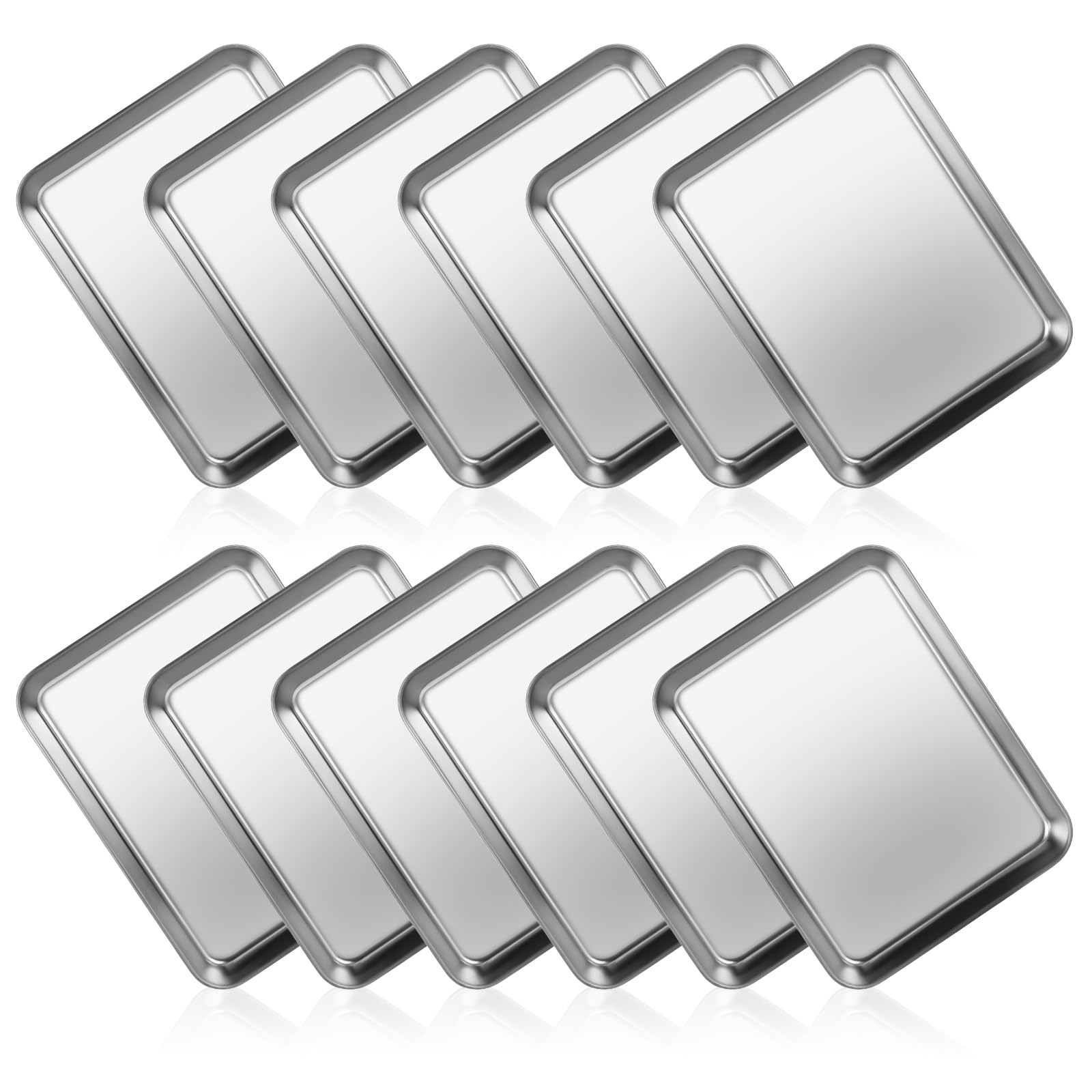 12PCS Stainless Steel 1/8 Sheet Pan, Nonstick Small Cookie Sheet, Small Baking Pans, Toaster Oven Pans, Metal Tray, Stainless St