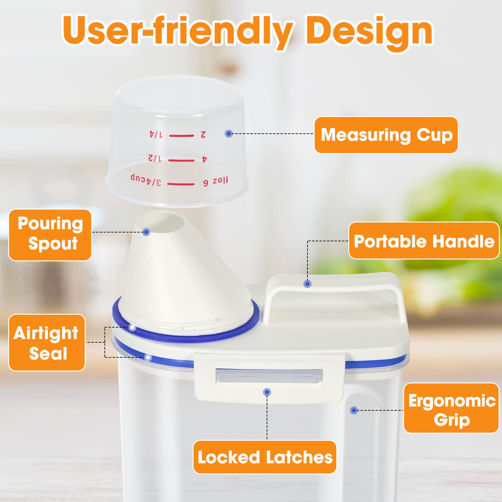 Tbmax Rice Storage Bin Cereal Containers Dispenser With Bpa Free Plastic + Airtight Design + Measuring Cup + Pour Spout - 2Kg Ca