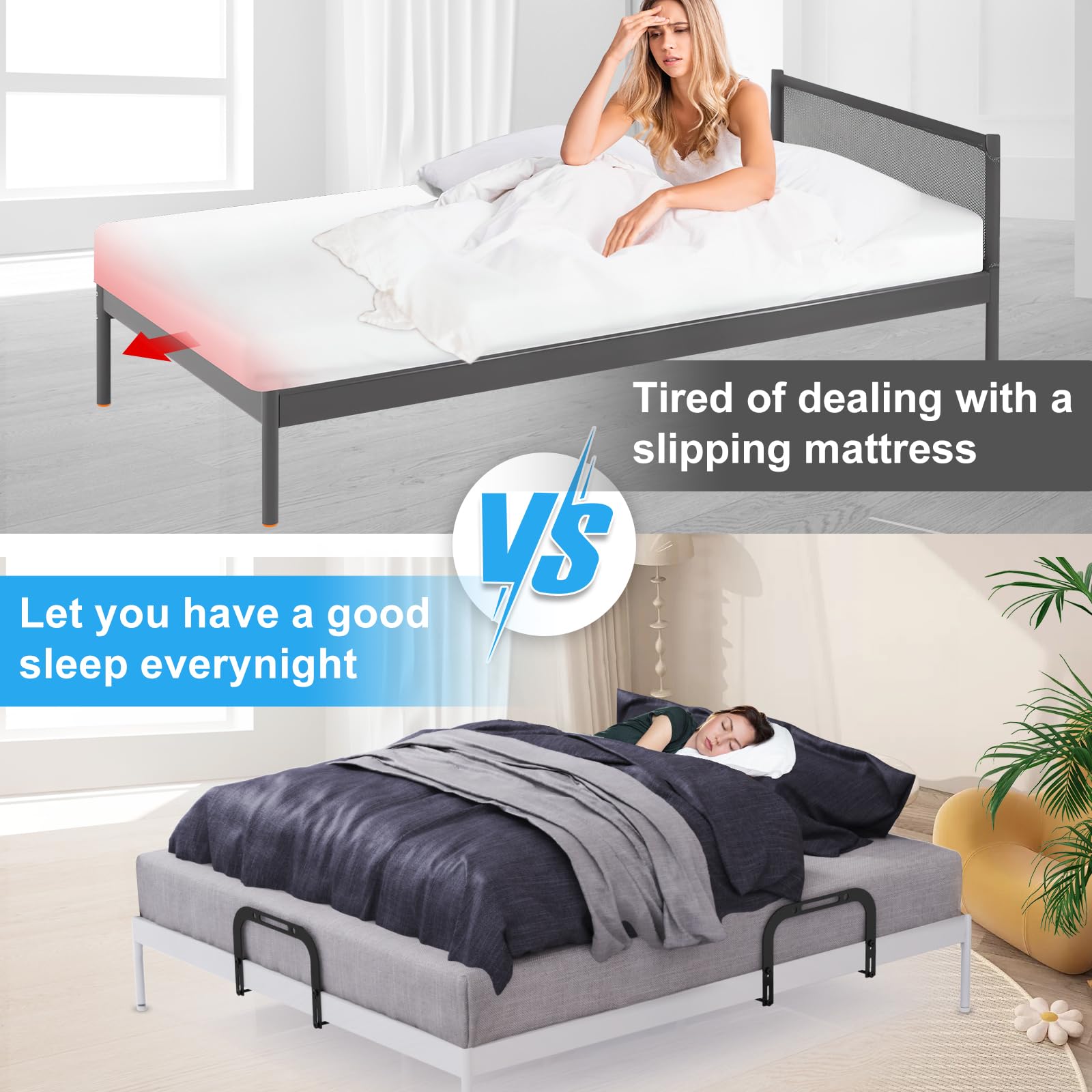 Mattress Slide Stopper, Yuoros Non Slip Mattress Gripper For Metal Bed Frame, Mattress Holder Retainer Bar To Keep Mattress Topp