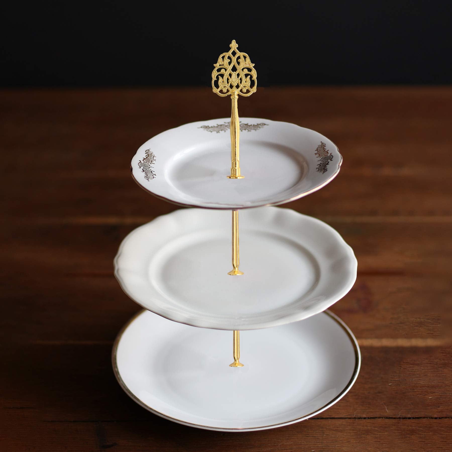 Happy Will 3 Tier Round Metal Cake Stand Holder Heavy Duty Fruit Plate Handle Fittings Hardware Rod (Silver Circle)