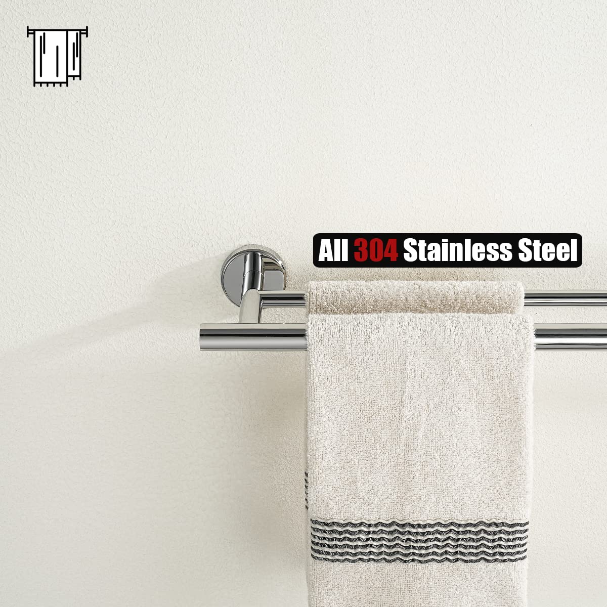 JQK Double Bath Towel Bar  30 Inch 304 Stainless Steel Thicken 0.8mm Towel Rack for Bathroom  Towel Holder Polished Chrome Wall Mount  33 in Total Length 2 Pack  TB100L30-CH-P2