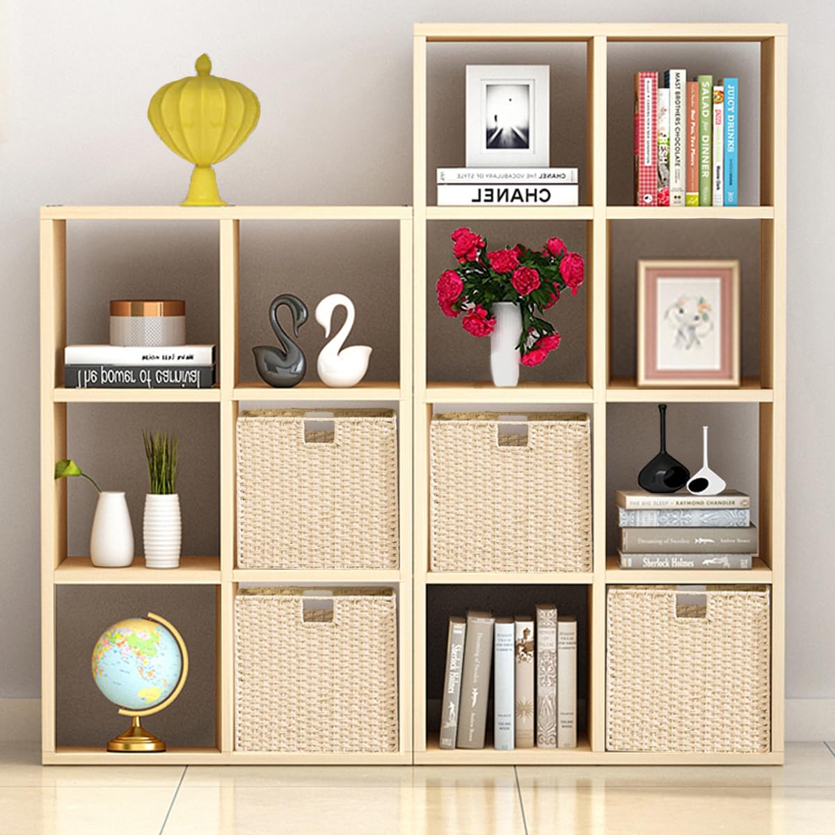 Vagusicc Storage Baskets, Set Of 2 Woven Wicker Baskets, Foldable Cube Storage Basket Bins, 13 Inch Large Wicker Storage Basket