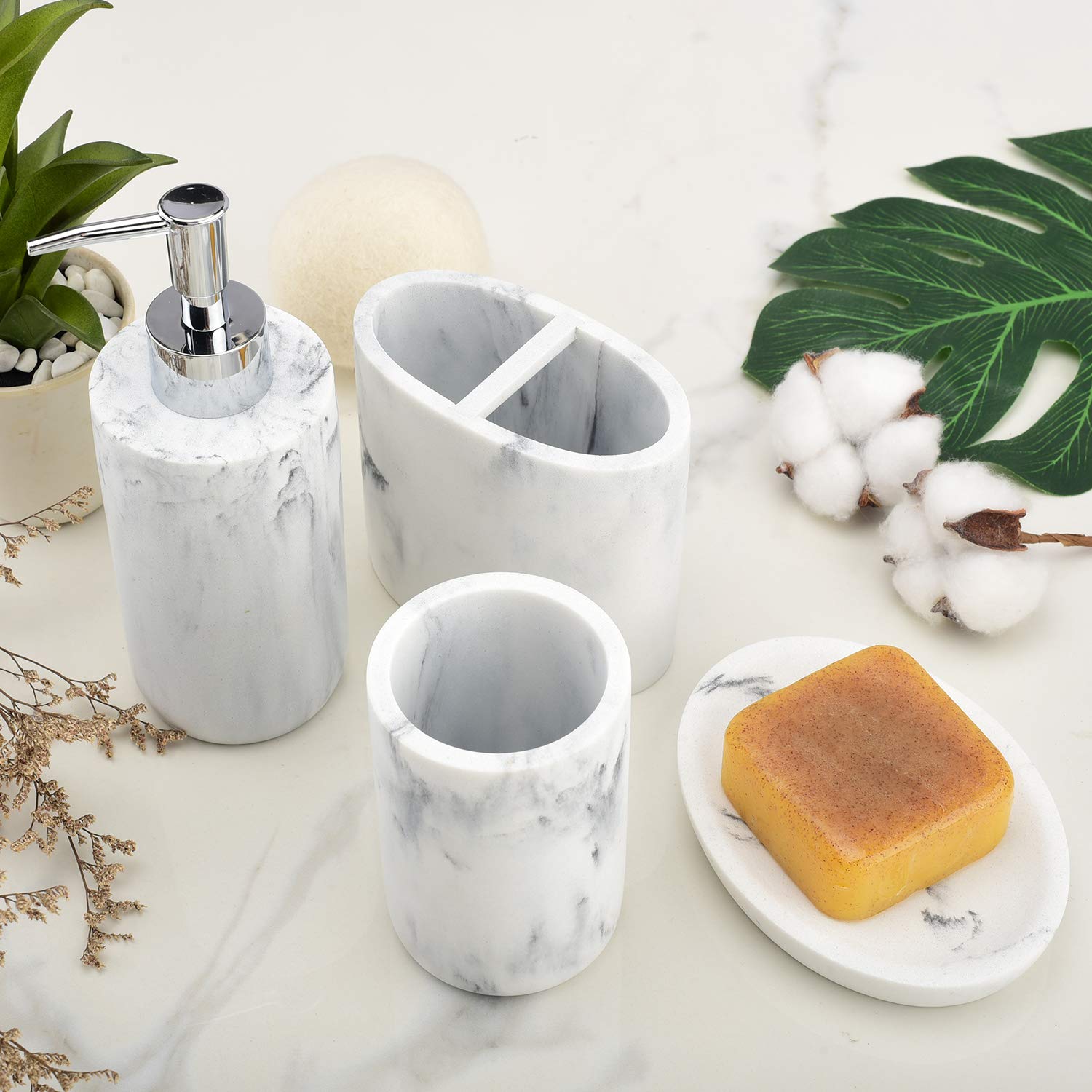 L'Arl Gmvoi Bathroom Accessories Set,4 Pieces Marble Bathroom Vanity Countertop Accessory Set With Bathroom Toothbrush Holder Se