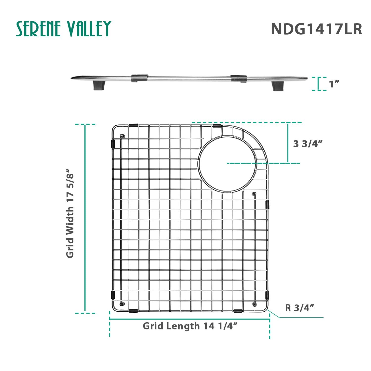 Serene Valley Sink Bottom Grid 14-1/4'' X 17-5/8'', Rear Corner Drain With Radius 3-3/4'', Sink Grid Stainless Steel Ndg1417Lr.