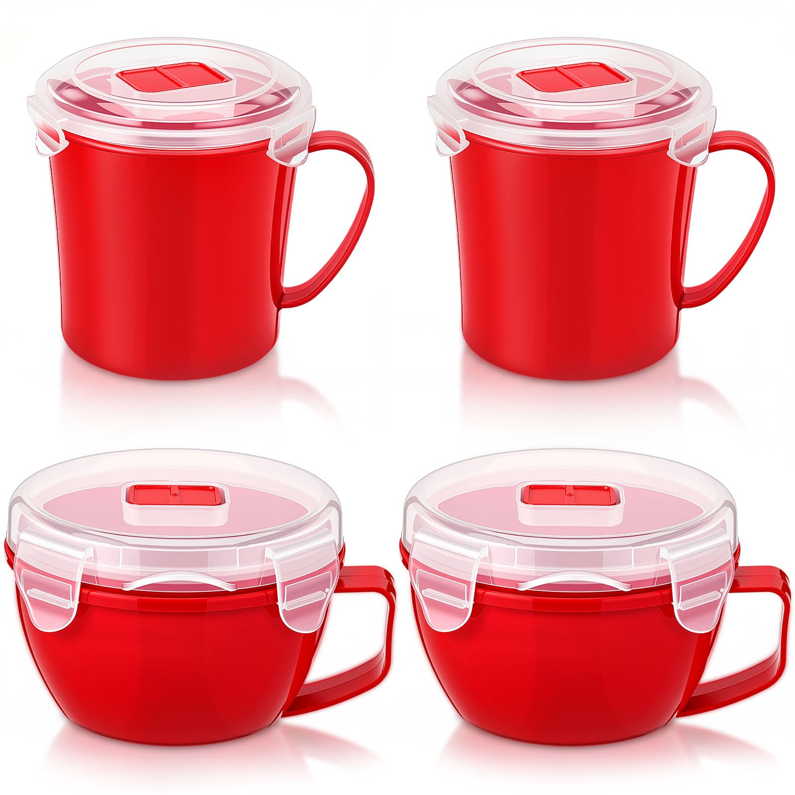 Ferrochef 4 Pcs Microwave Soup Mug Microwave Noodle Bowl with Lids and Steam Release Vents, 656 ml Heating Cup and 940 ml Soup C