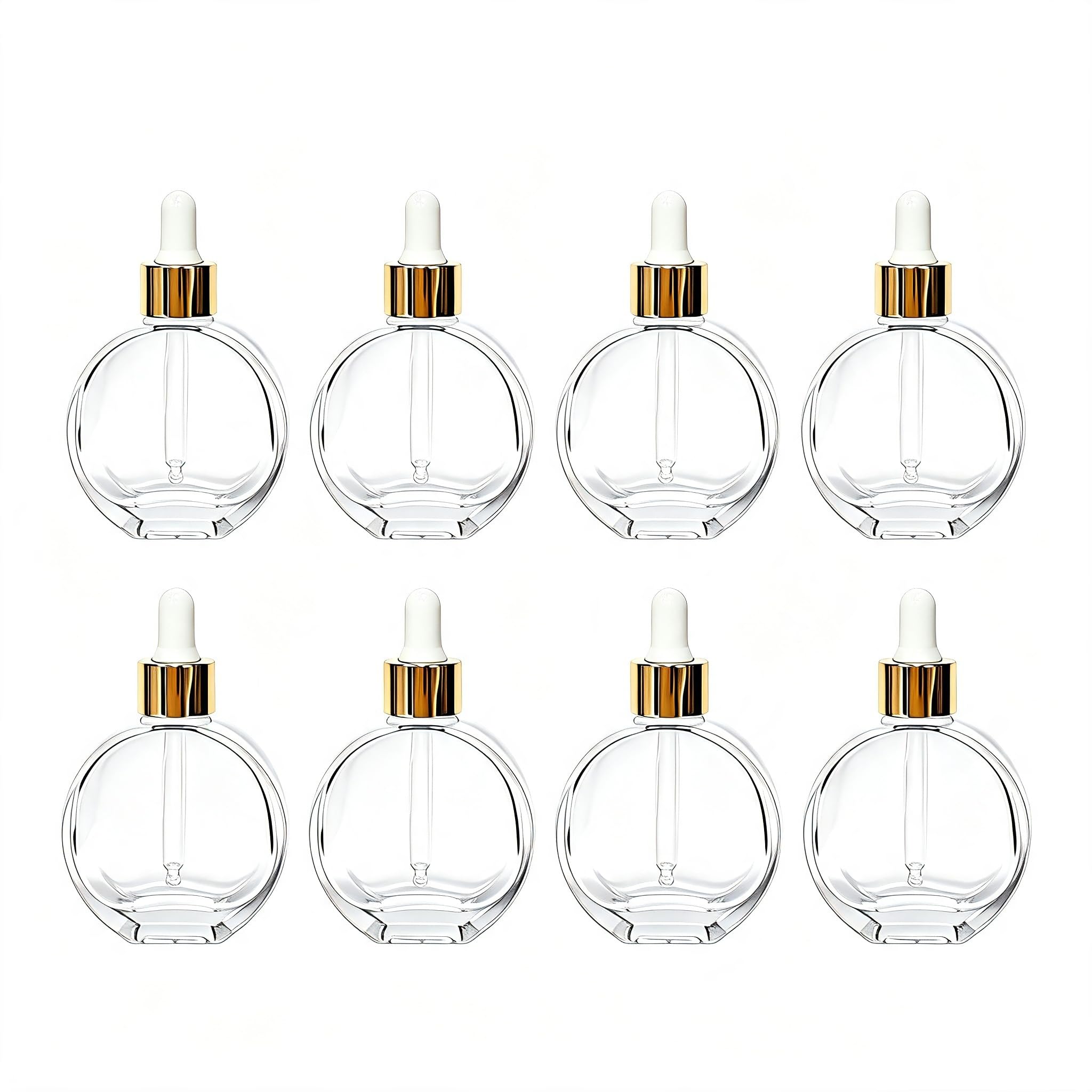 Glecupam Glass Dropper Bottles 60ml 8Pack, Empty Refillable Clear Round Essential Oil Bottle, Leak Resistant Glass Perfume & Ser