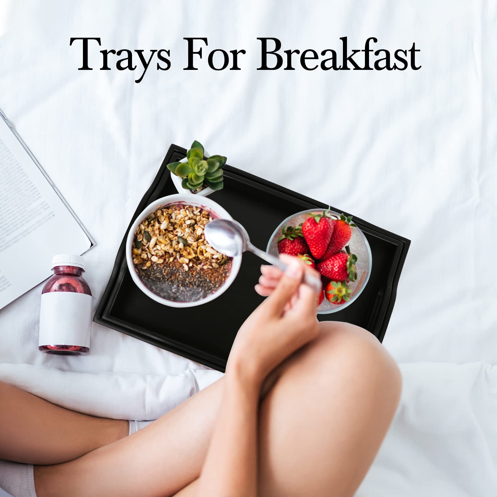 Bamboo Small And Large Food Serving Tray With Handles For Tea Snack Wooden Tray For Kitchen Counter Coffee Living Room Dinner Tr