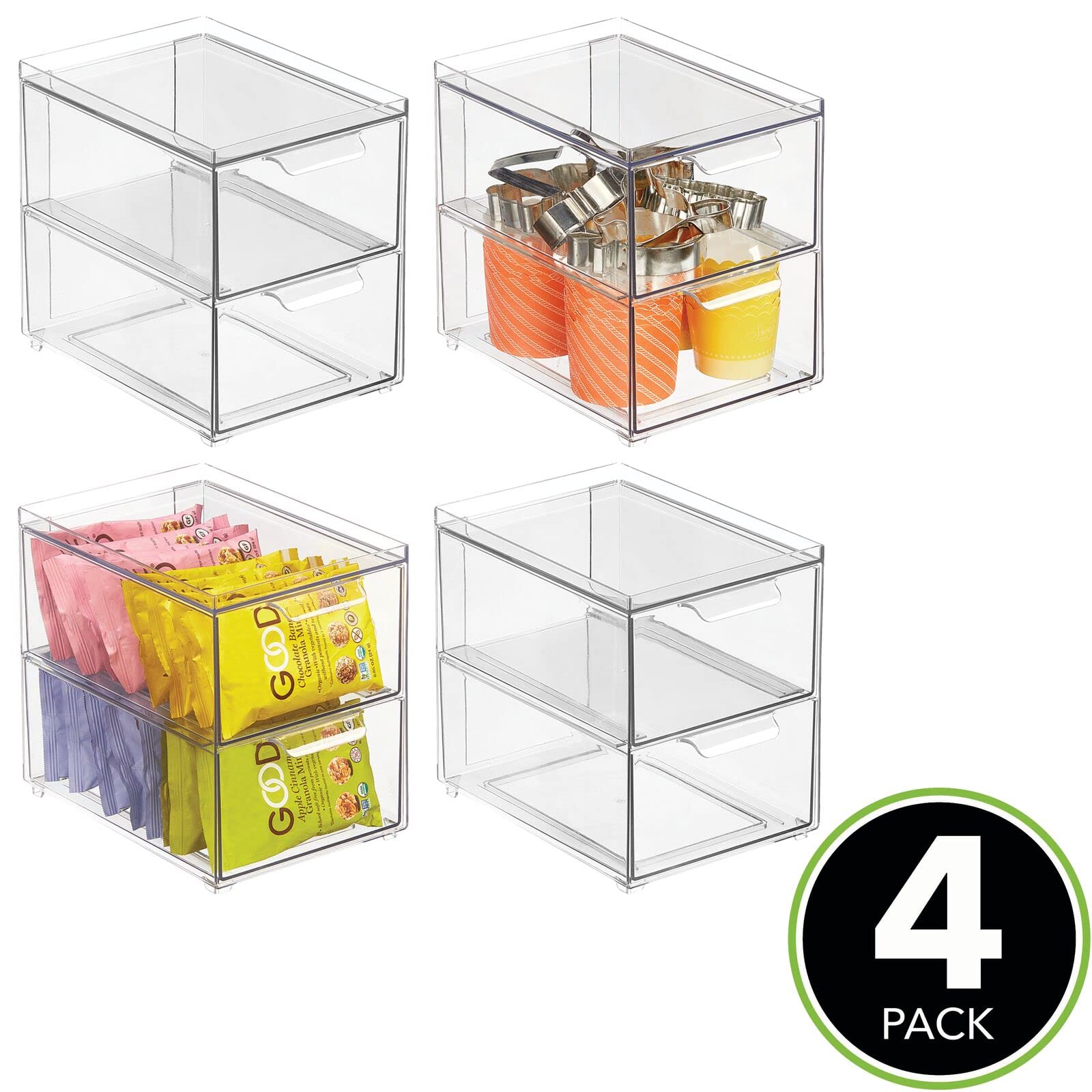 Mdesign Stackable Storage Containers Box With 2 Pull-Out Drawers - Stacking Plastic Drawer Bins For Kitchen Pantry And Cupboard,