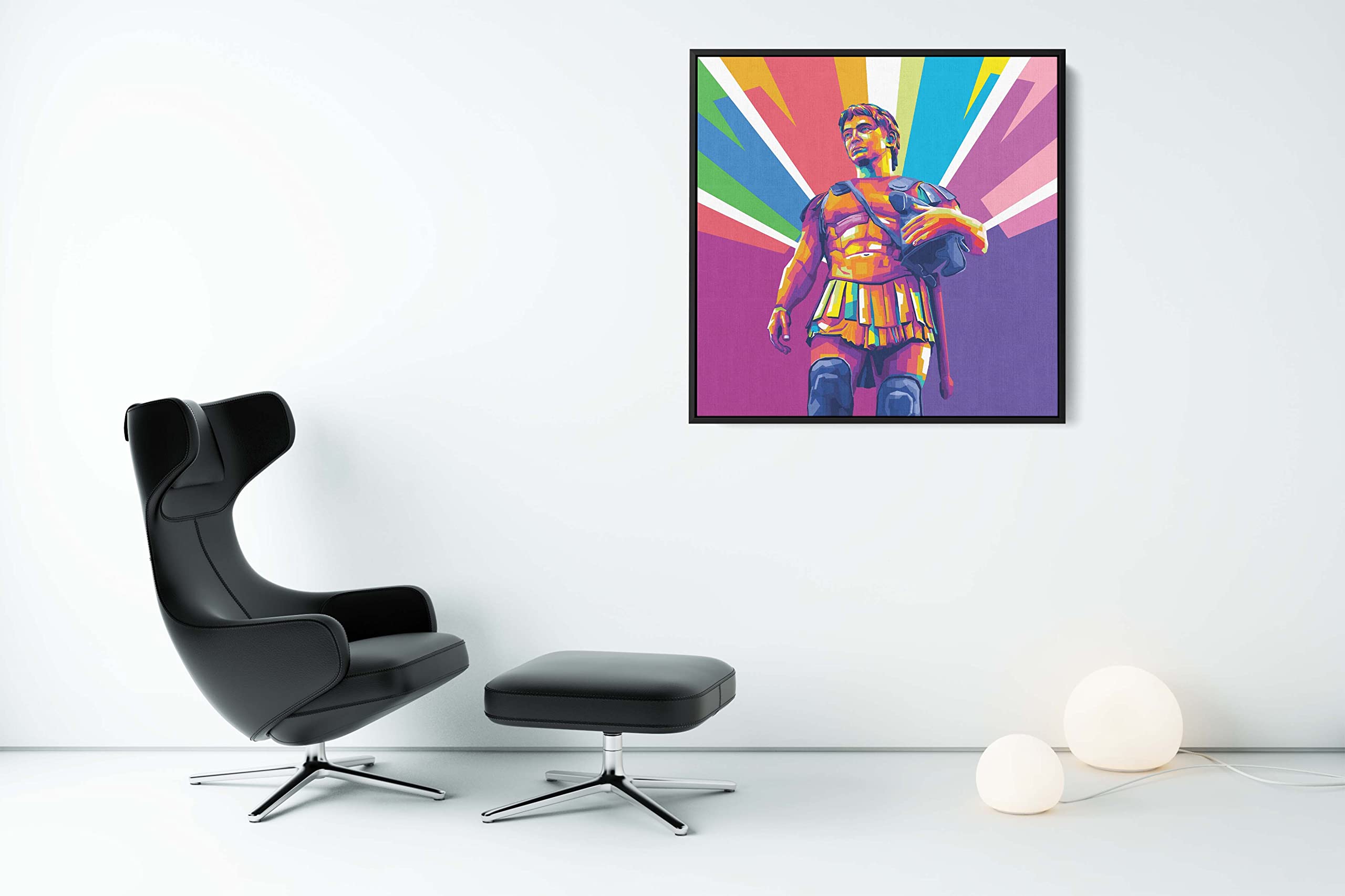 Alexander The Great - King Of Macedon - Ready To Hang Framed Pop Art, Large Canvas Wall Decor Art (+Floater Frame-Pecan, 24X36 I