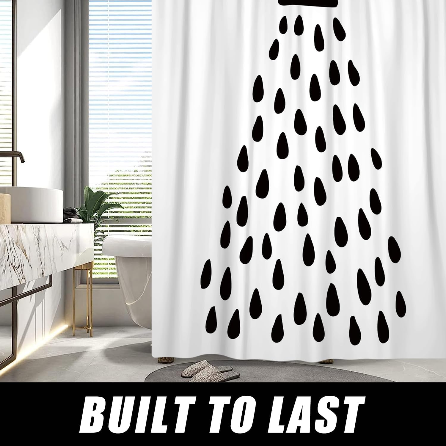 Riepoiia Black And White Shower Curtain Water Drop Shower Curtain For Bathroom Waterproof Polyester Fabric Modern Shower Curtain