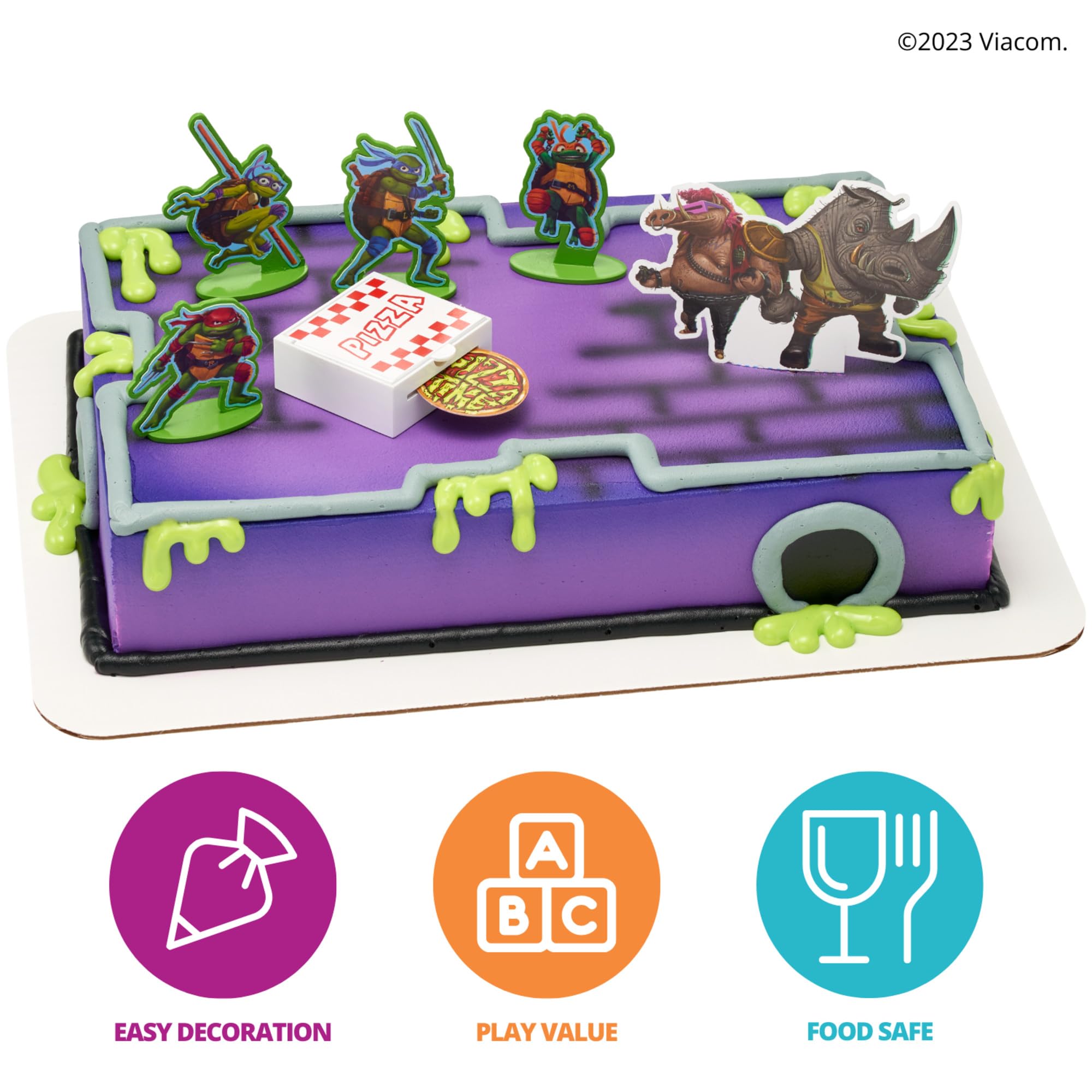 Decoset Teenage Mutant Ninja Turtles Pizza Power Cake Topper, 6-Piece Cake Decoration With Turtle Figurines, Cake Pic, And Pizza