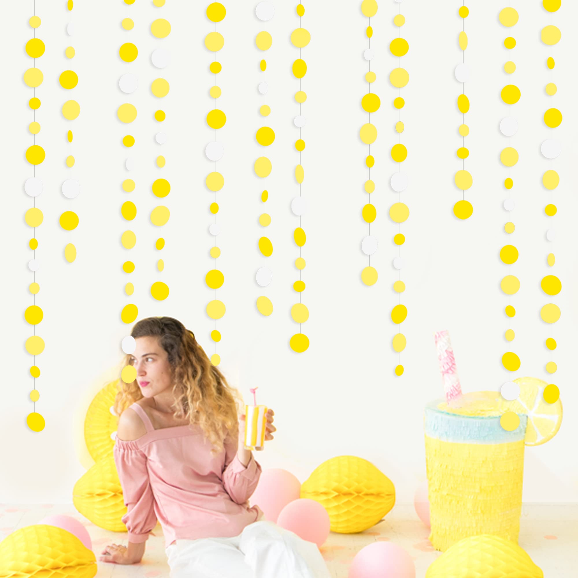 46 Ft Yellow White Circle Dots Garland Gradient Yellow Polka Dot Hanging Paper Streamer For Wedding Bridal Shower Birthday Baby