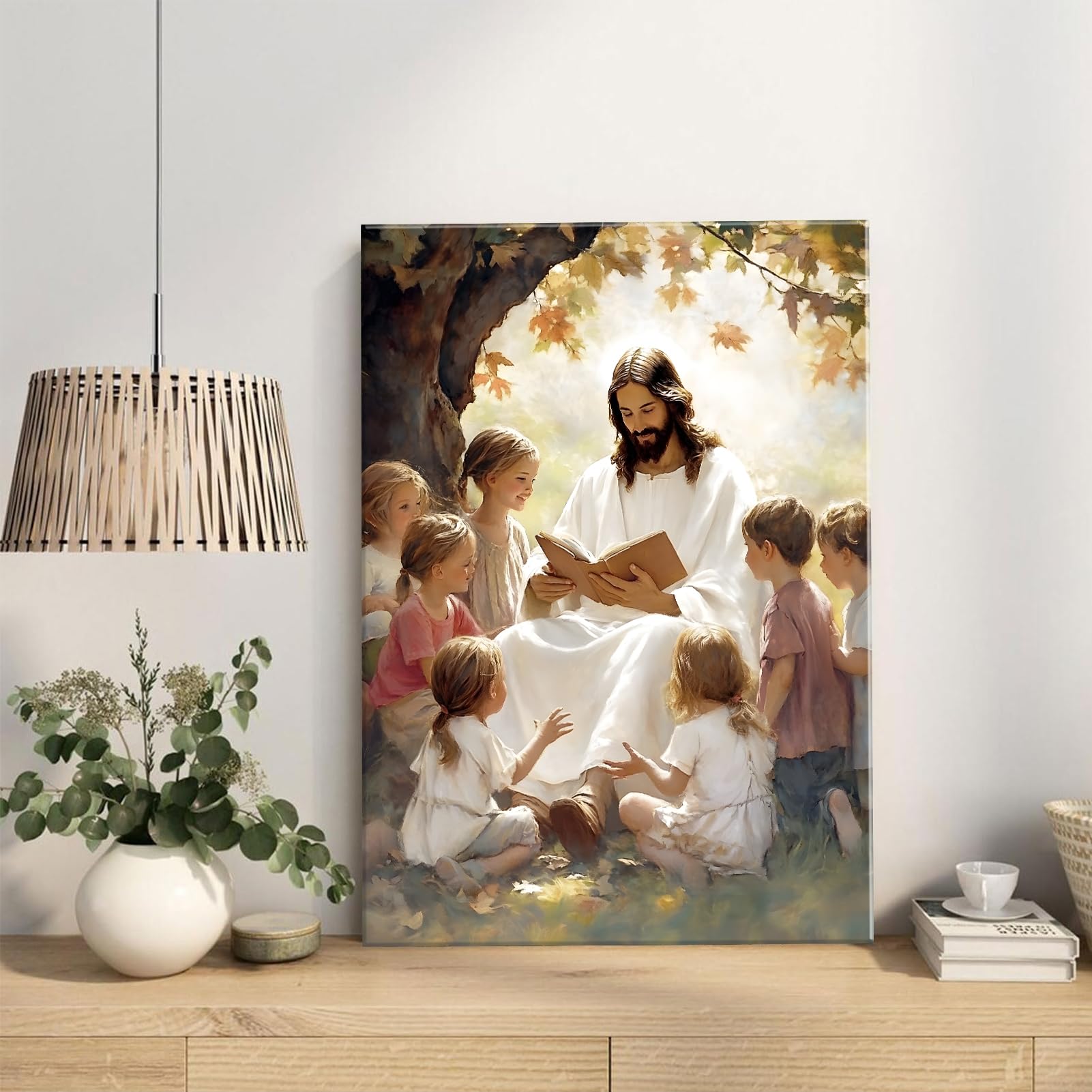 Jesus With Children Canvas Wall Art - Teaching Children Wall Decor Pictures - God Poster Print For Living Room, Bedroom, Church