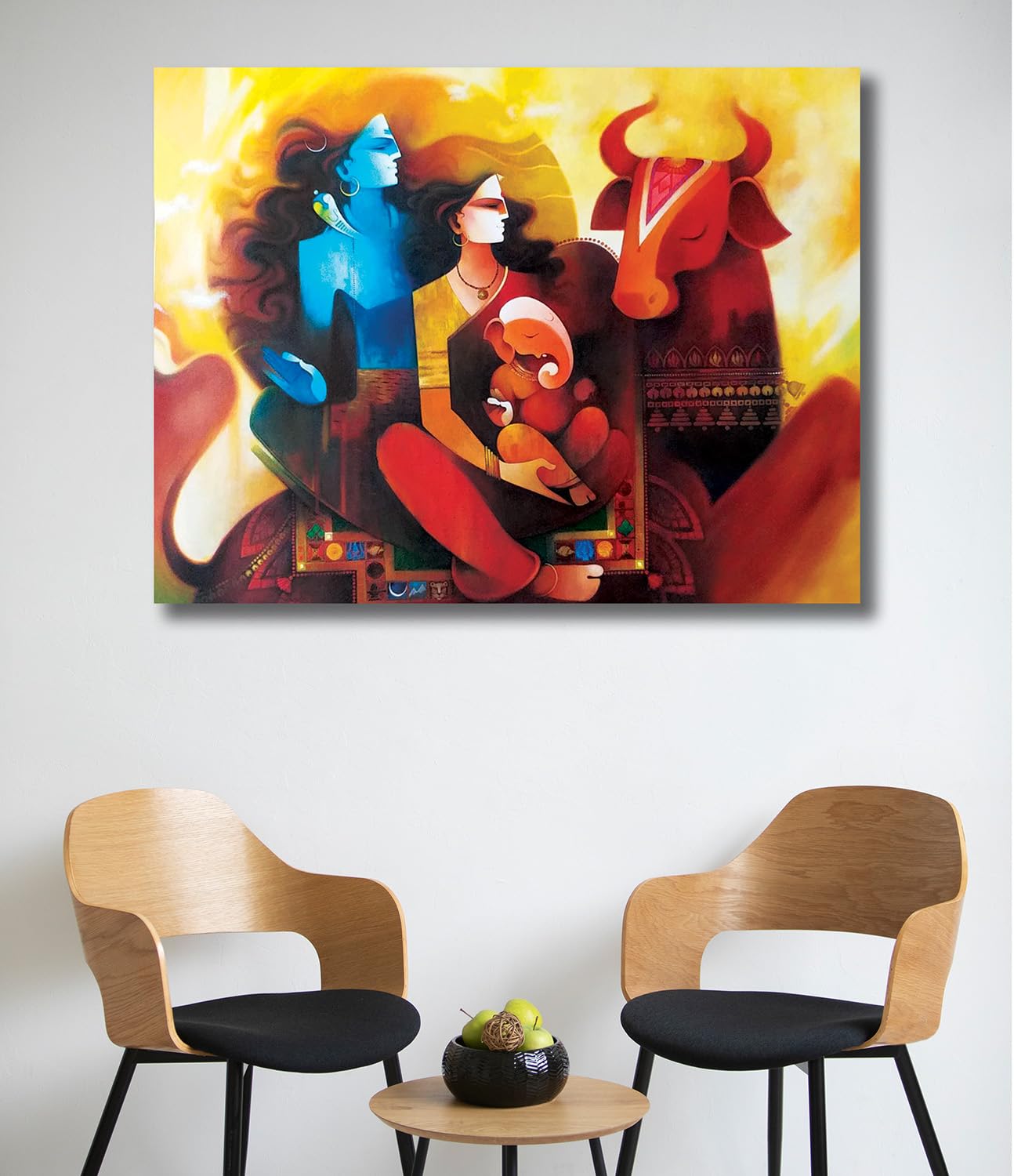 Namaste Home - Canvas Painting - Shiva Parvati & Ganesh - Indian God - Canvas Painting For Home And Office|| For Bedroom,Living