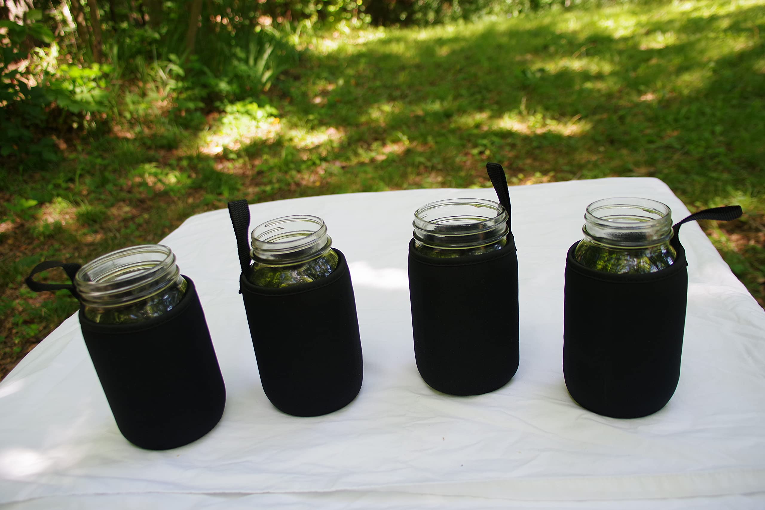 Masun Mason Jar Sleeve Wide, And Regular Mouth Quart Jars (Black 4 Pack)