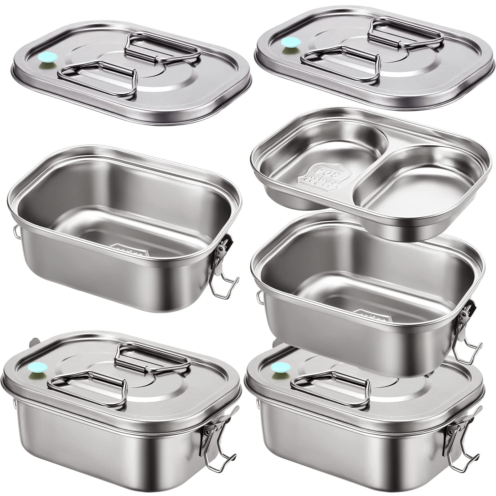 Romooa Stainless Steel Bento Boxes with Airtight Valve and Handle, Set of 2 Leakproof Metal Lunch Containers, 1600ml Capacity, B