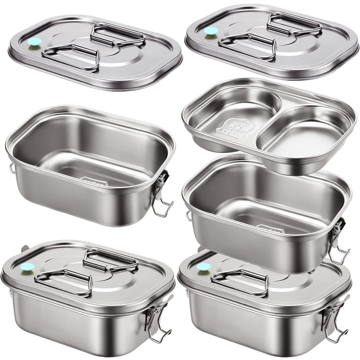 Romooa Stainless Steel Bento Boxes With Airtight Valve And Handle, Set Of 2 Leakproof Metal Lunch Containers, 1600Ml Capacity, B
