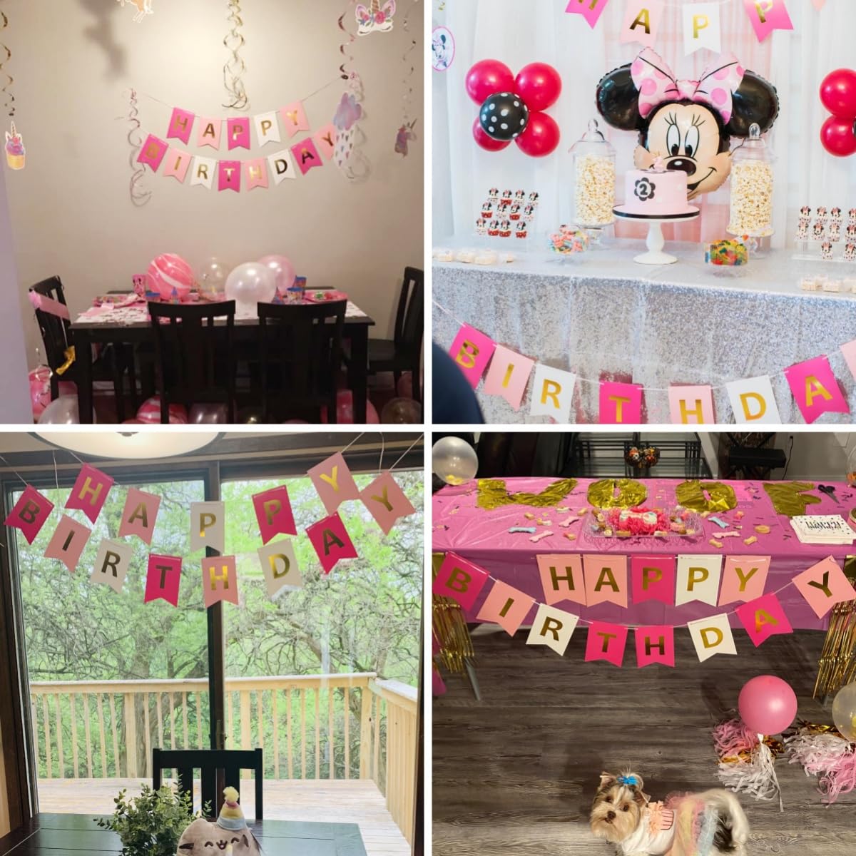 Tri-Color Happy Birthday Banner With Gold Letters, Swallowtail Design Hanging Signs Party Decorations
