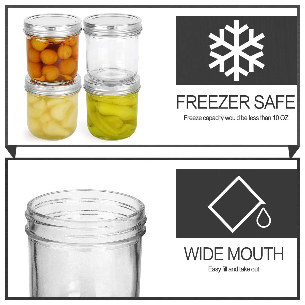 Kamota Wide Mouth Mason Jars 10 Oz, 10Oz Mason Jars Canning Jars Jelly Jars With Wide Mouth Lids And Bands, Ideal For Jam, Honey