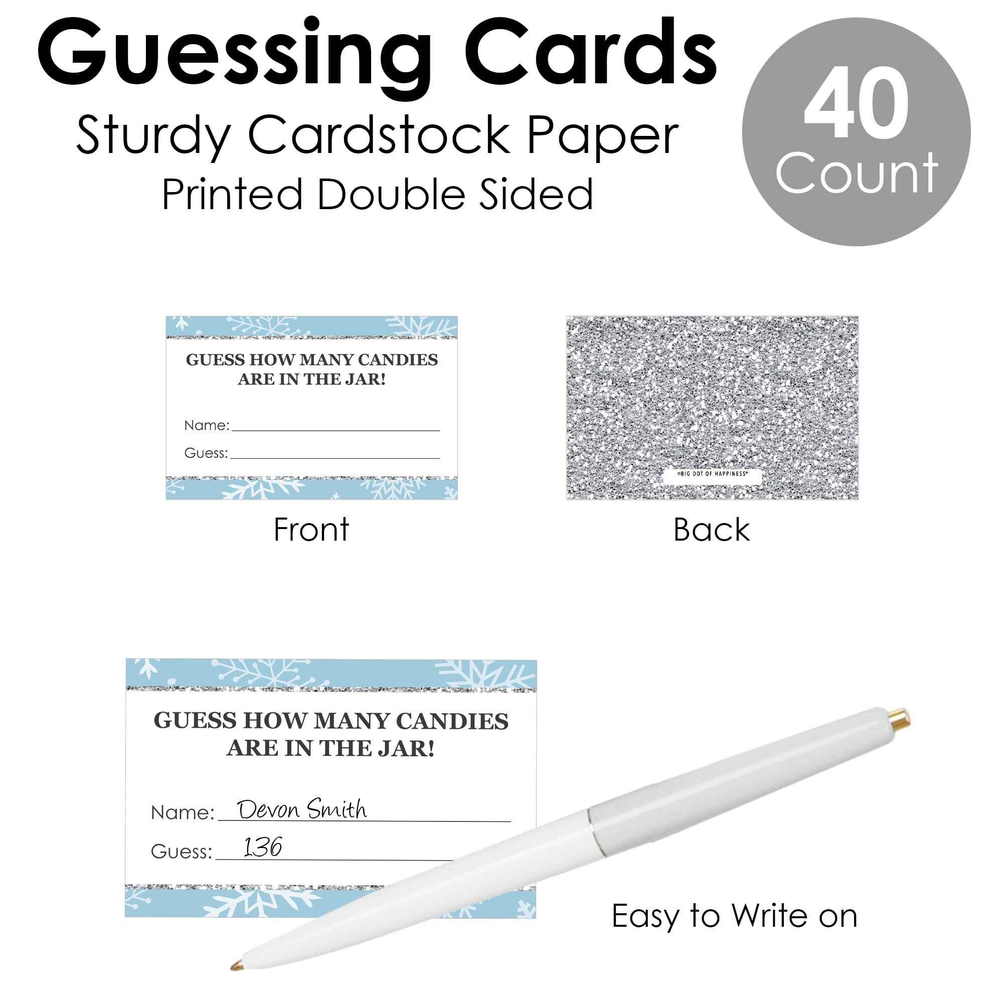 Big Dot Of Happiness Winter Wonderland - How Many Candies Snowflake Holiday Party And Winter Wedding Game - 1 Stand And 40 Cards