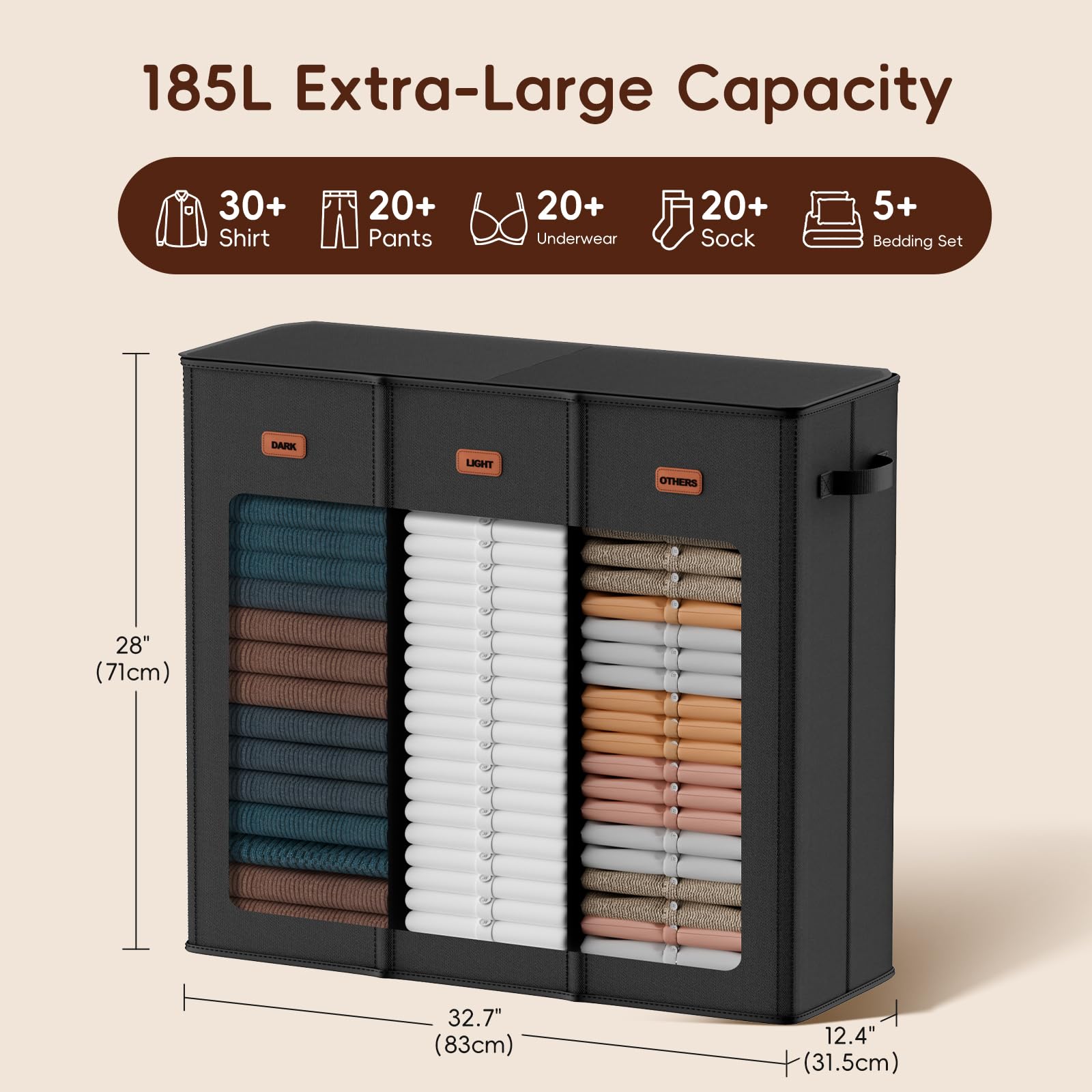 Vexalora 185L Laundry Hamper 3 Section, Laundry Hamper With Lid, Dirty Clothes Hamper With 3 Removable Washing Bags, Extra Large