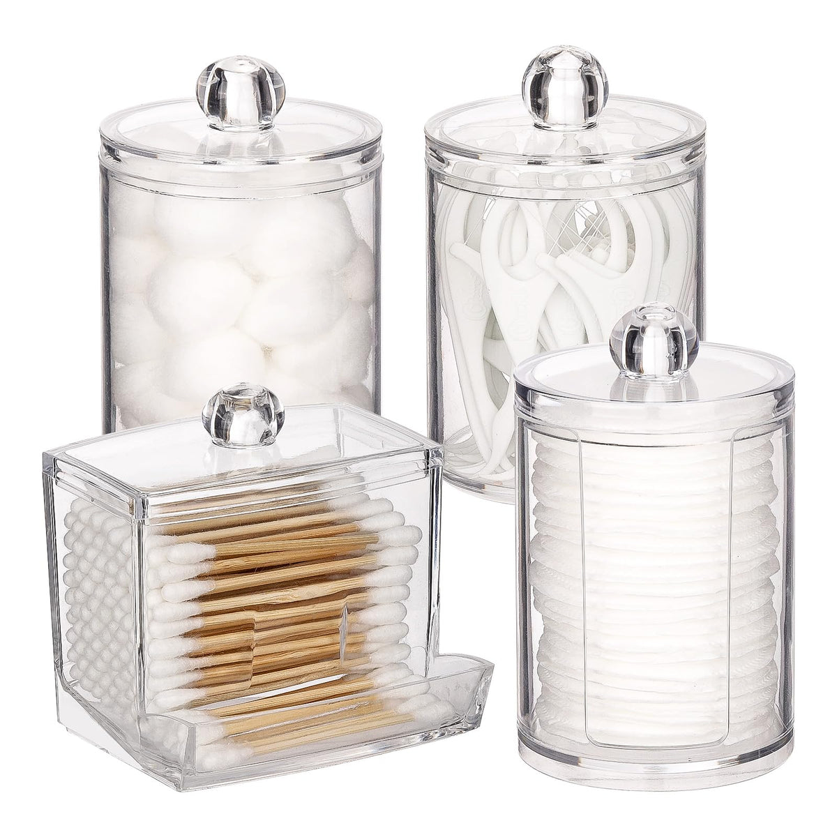 Tbestmax Bathroom Organizer Accessories Set-10 Oz,7 Oz Qtips Holder Storage With Lids, Cotton Ball/Swabs Dispenser, Apothecary C