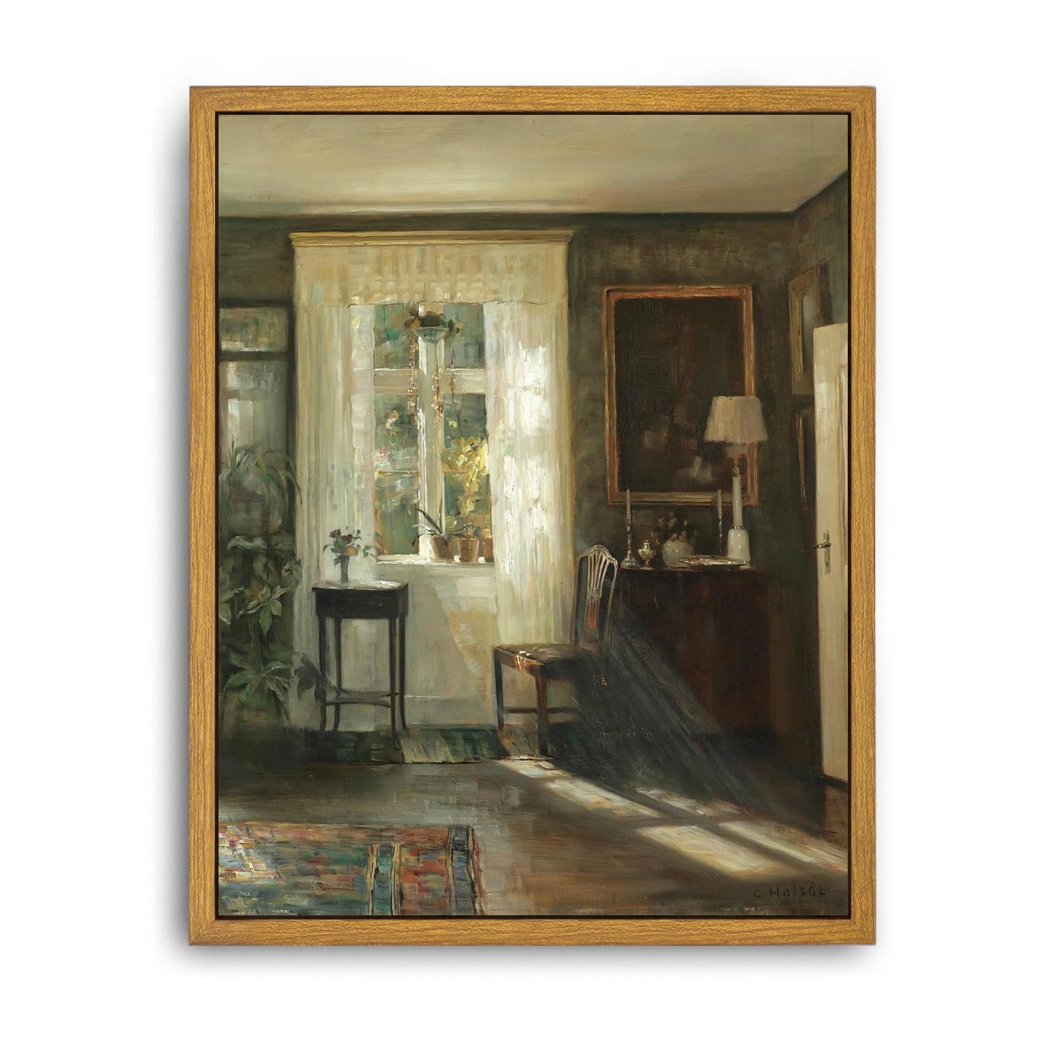 Roslynity Framed Canvas Wall Art Vintage Print Oil Paintings Sunlit Interior Old House Sunlight Rustic Moody Retro Aesthetic Art