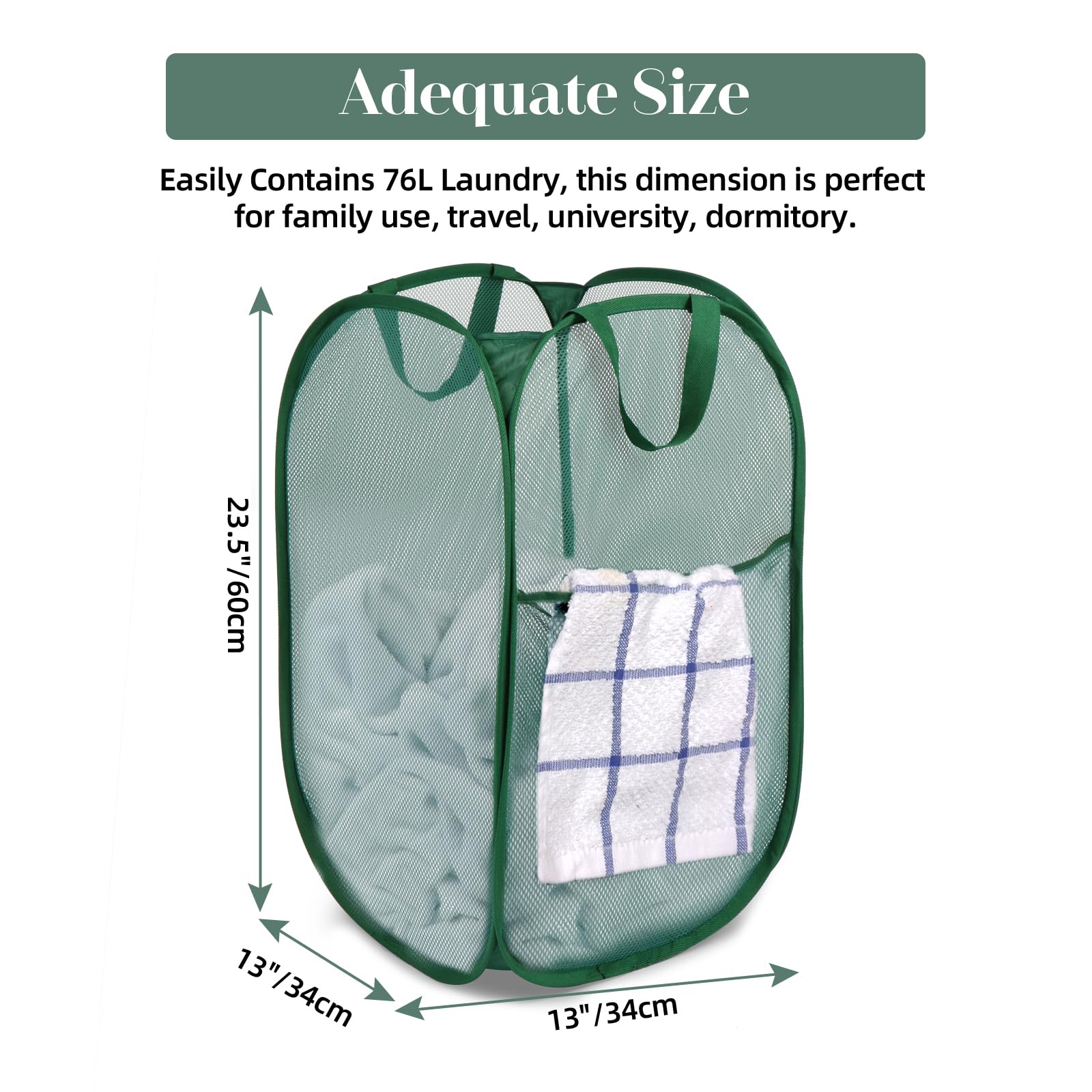 Durable Collapsible Laundry Baskets, Tear-Resistant Pop Up Hamper For Laundry, Foldable Clothes Hamper With Reinforced Carry Han