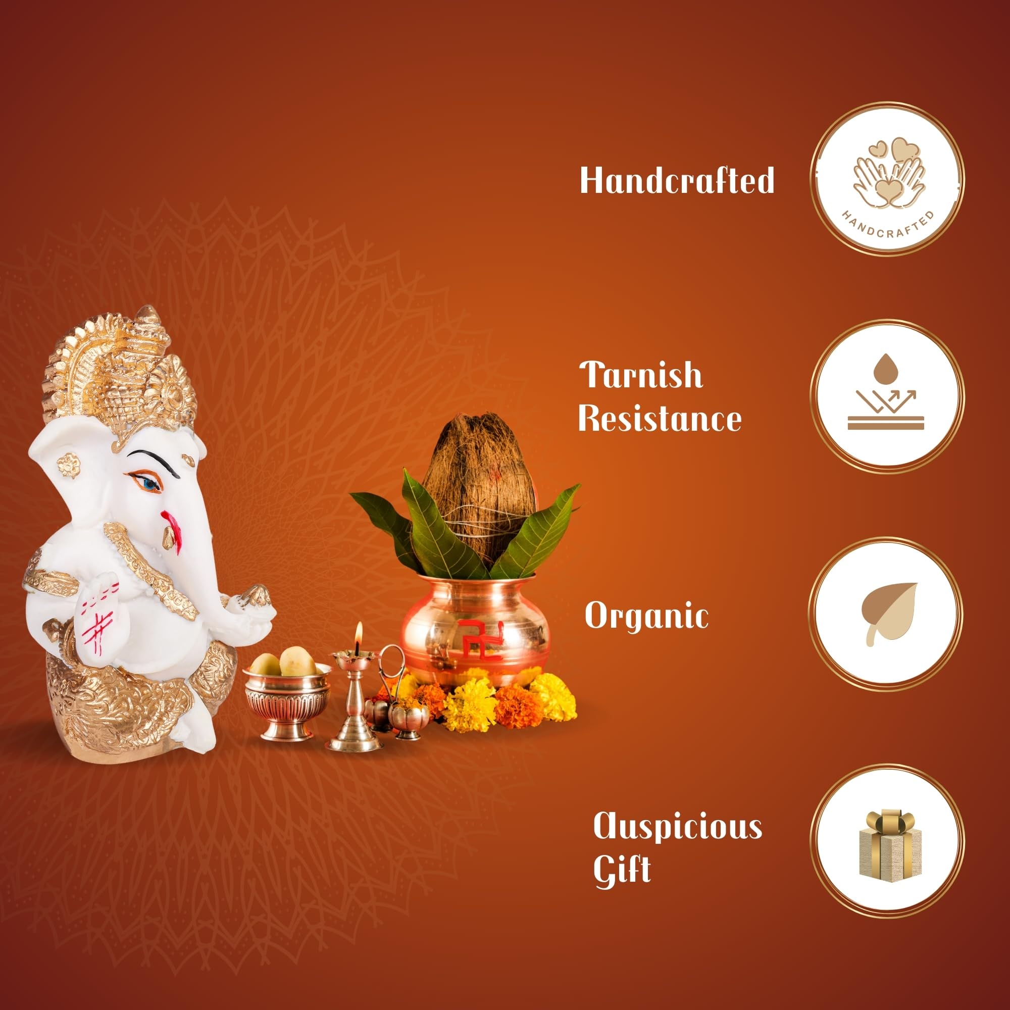 Neonest Elegant Gold-Plated Ganesha Idol For Home And Office | Hindu God Ganesh Murti For Pooja Room, Mandir & Gift | Decorative