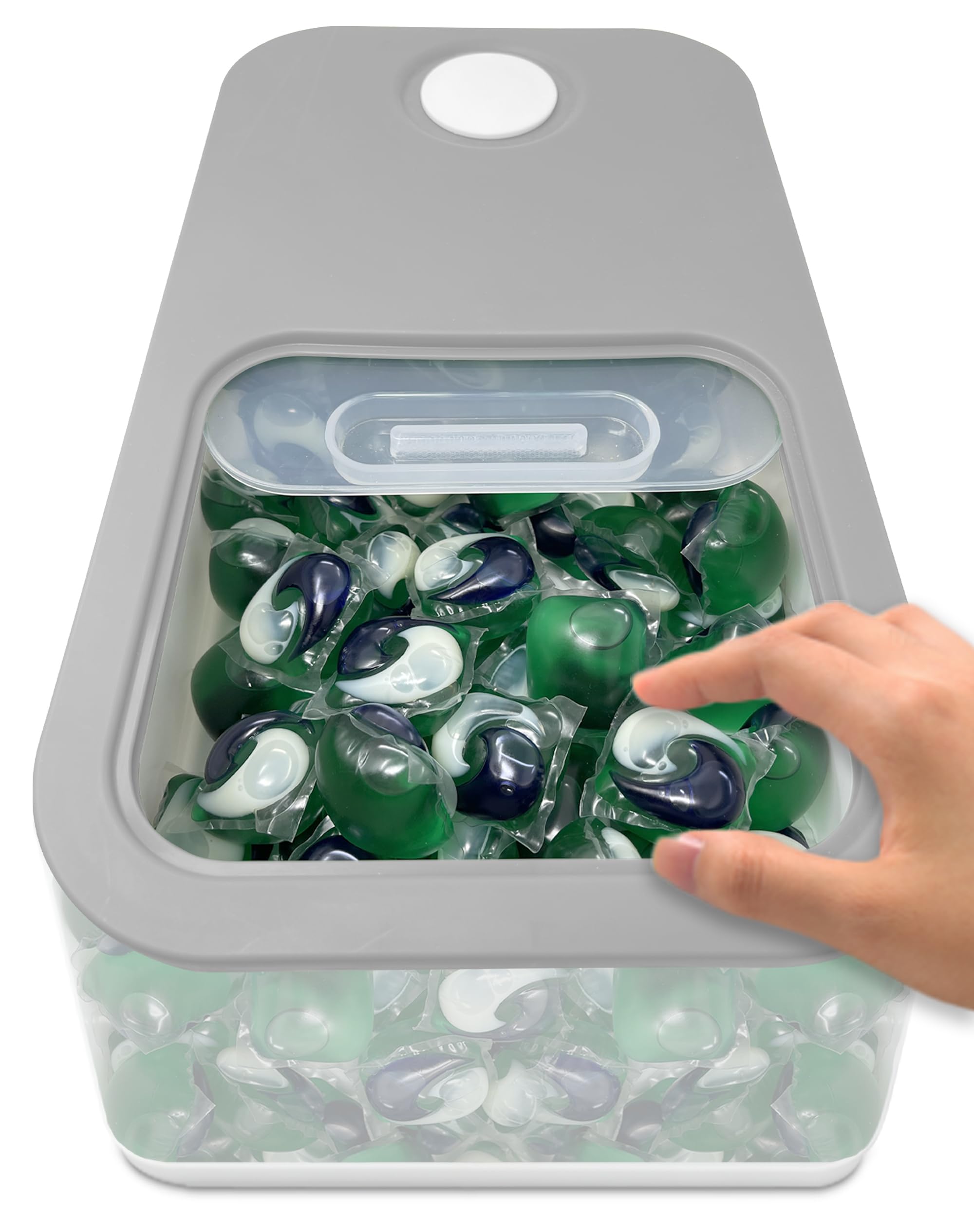 Skywin Laundry Pod Container (Clear) With Slide Lid (Grey) -15   X8.7   X4.5   - Holds 11 Pounds, Fits 2 Bottles Of Laundry Dete