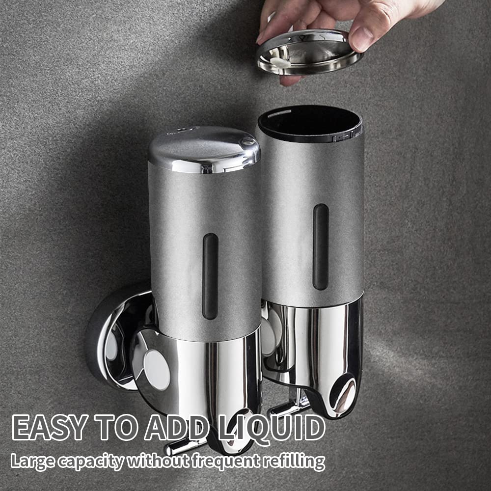 Prosfalt 2 Chamber Wall Mounted Bathroom Shower Pump Dispenser And Organizer-Holds Shampoo, Soap, Conditioner, Shower Gel, For B